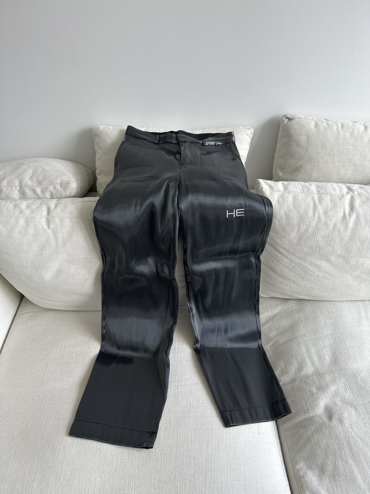 image of Heliot Emil Liquid Metal Trousers in Silver, Men's (Size 32)