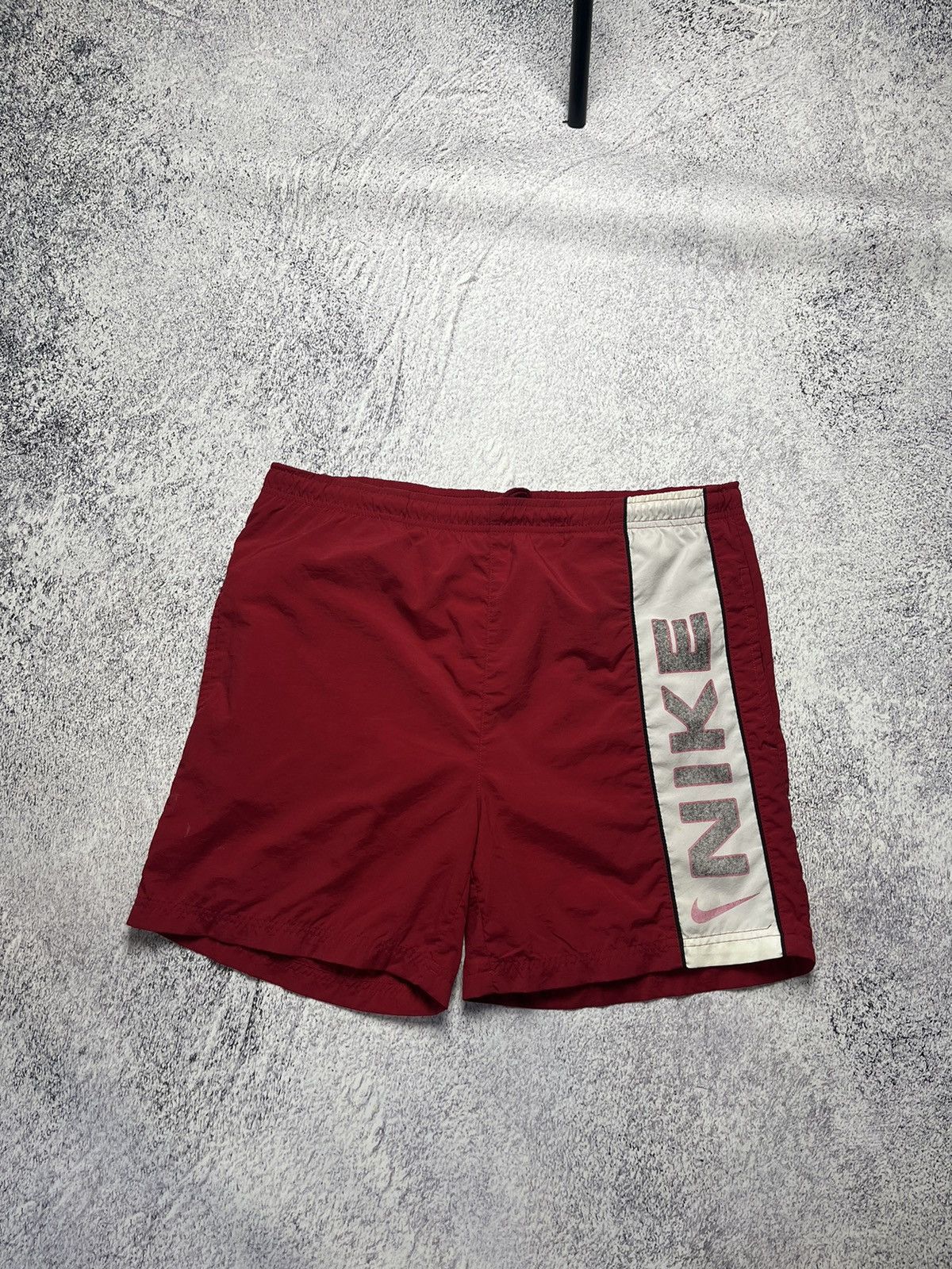 Nike Vintage Red Nylon Big Logo Shorts Nike Streetwear size S Size US 30 / EU 46 - 1 Thumbnail