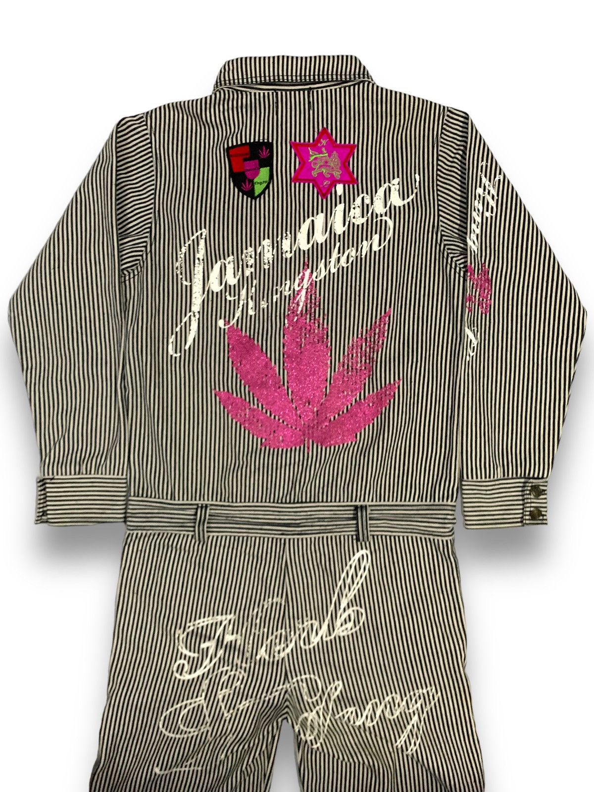 Japanese Brand Japanese Brand Hickory Striped Rastafari Printed Coveralls Size US 35 - 15 Thumbnail