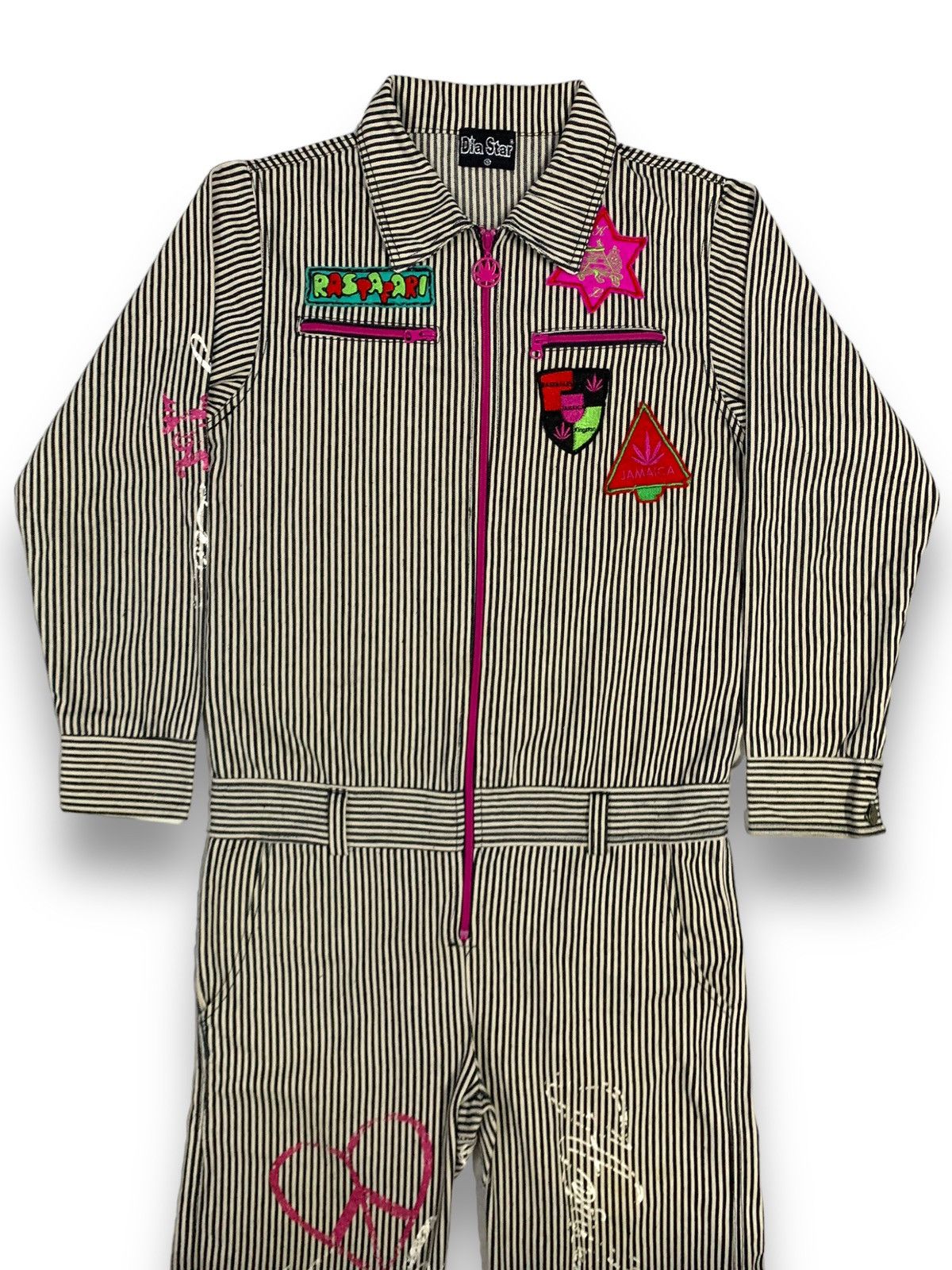 Japanese Brand Japanese Brand Hickory Striped Rastafari Printed Coveralls Size US 35 - 3 Thumbnail