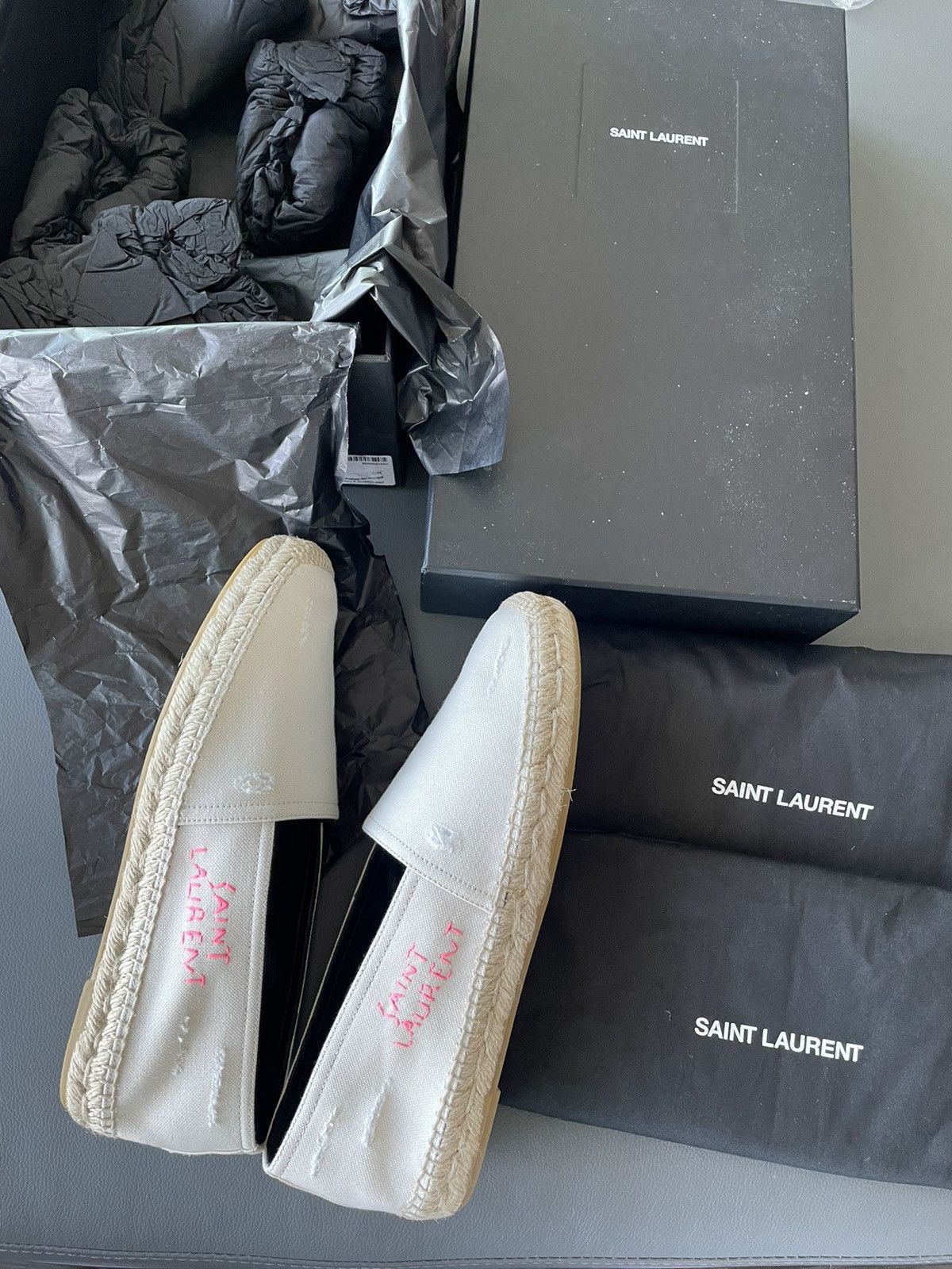 image of Hedi Slimane x Saint Laurent Paris Limited Edition Sl Logo Espadrilles Shoes in White (Size 6)