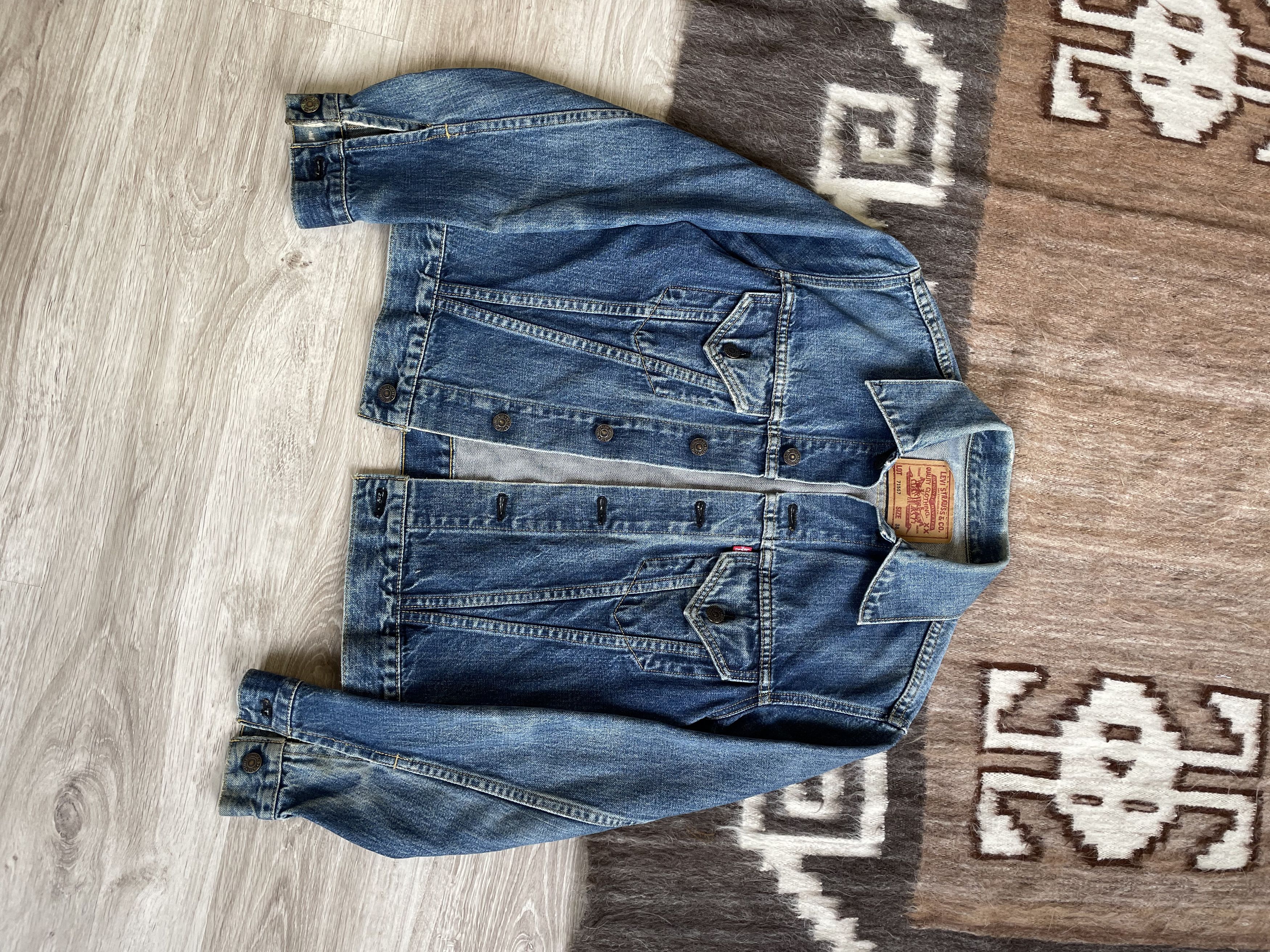 image of Levis Japan Made Vintage Big E Distressed Denim Jacket in Blue, Men's (Size Small)