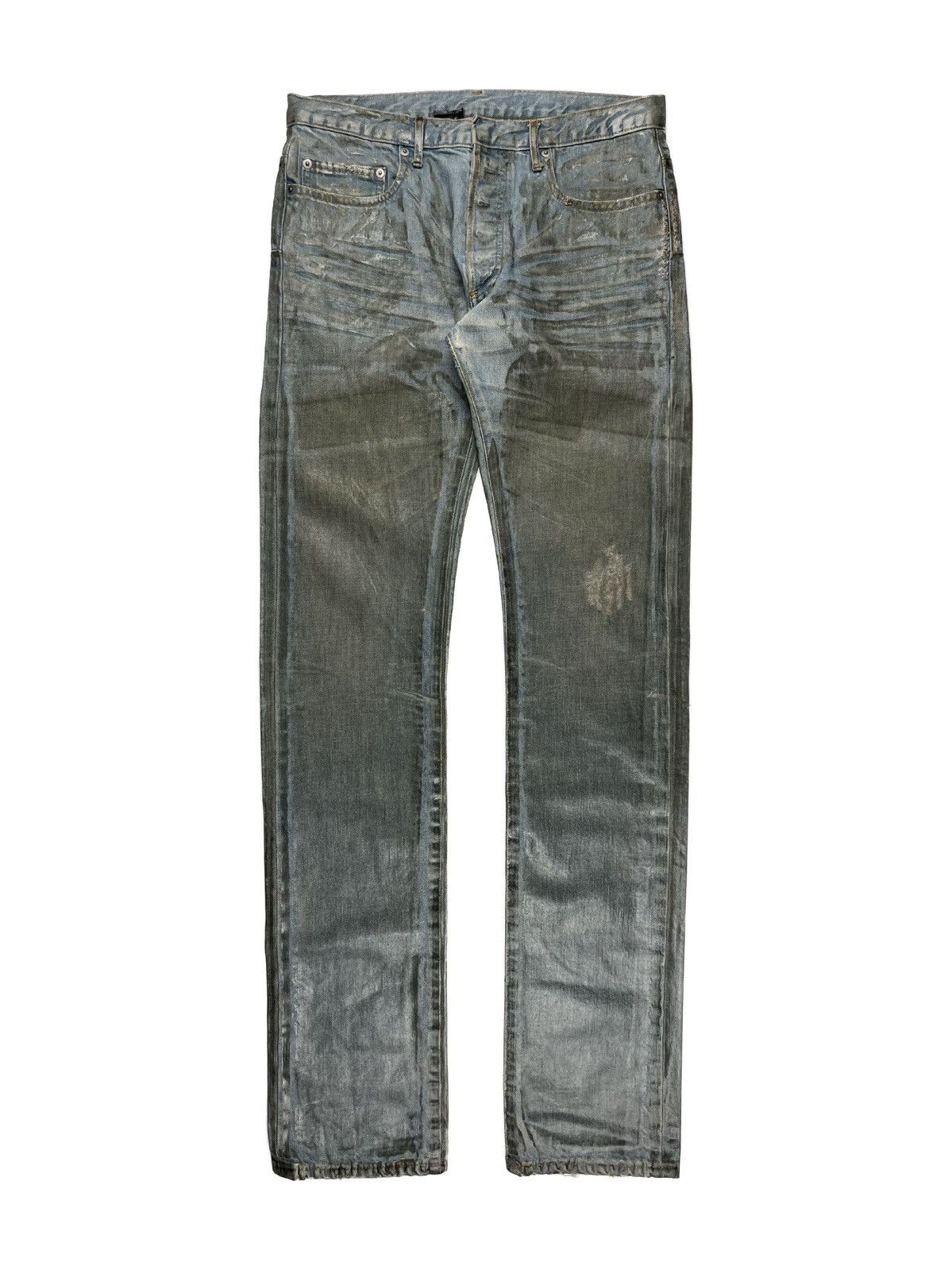 image of Ss04 Dior Homme "strip" Bleu Clair Ice Waxed Clawmark Jeans in Blue, Men's (Size 30)