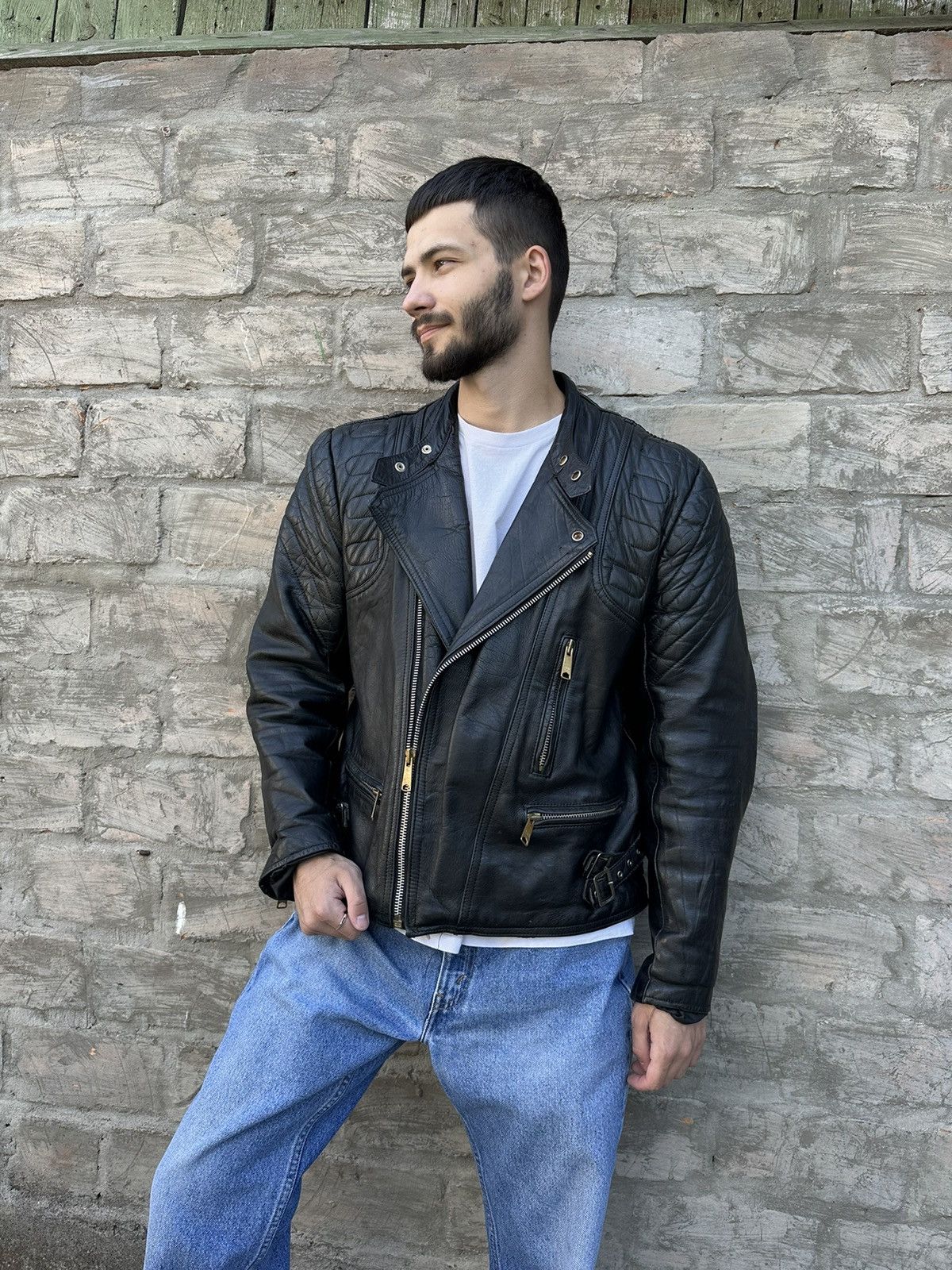Vintage Vintage 90s Ramones Style Biker Leather Jacket Size US S / EU 44-46 / 1 - 3 Thumbnail
