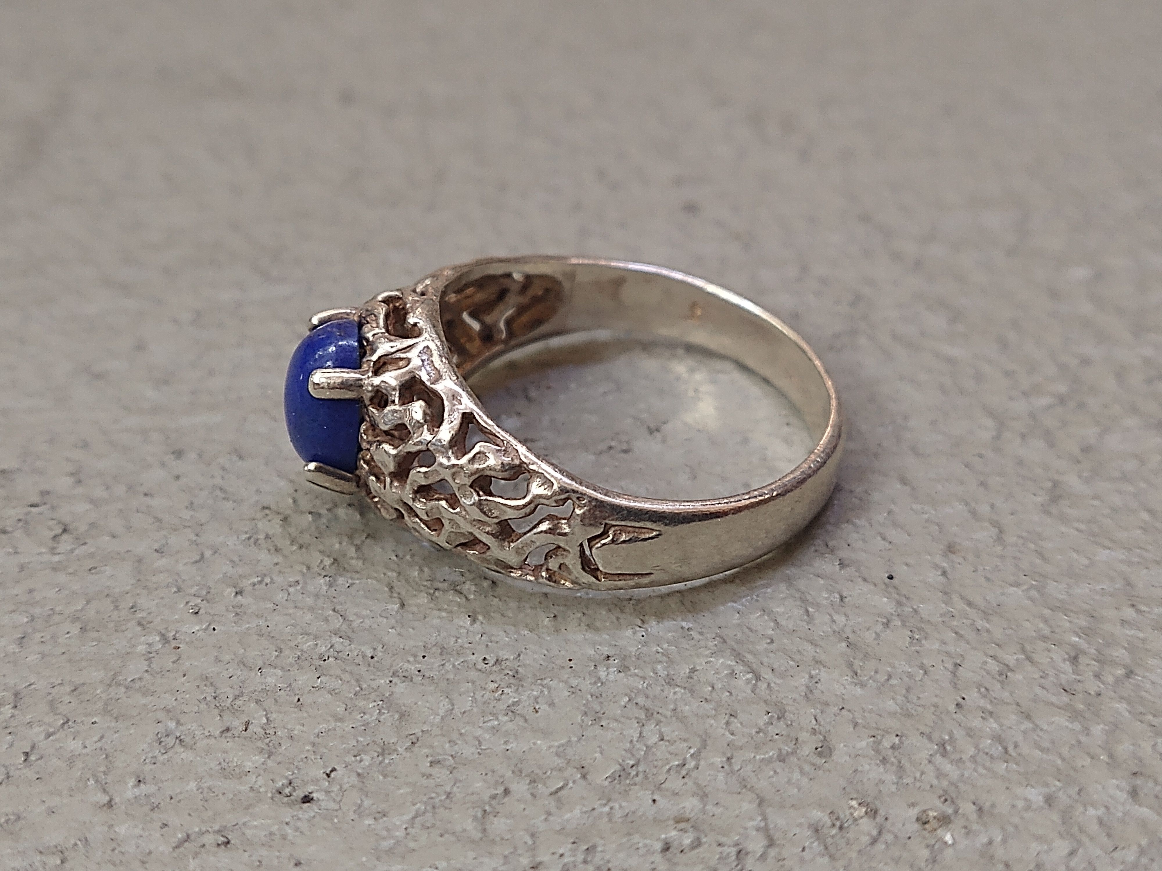 Jewelry Sterling Silver Ring Lapis Lazuli Blue Oval Modern Brutalist Size ONE SIZE - 5 Thumbnail