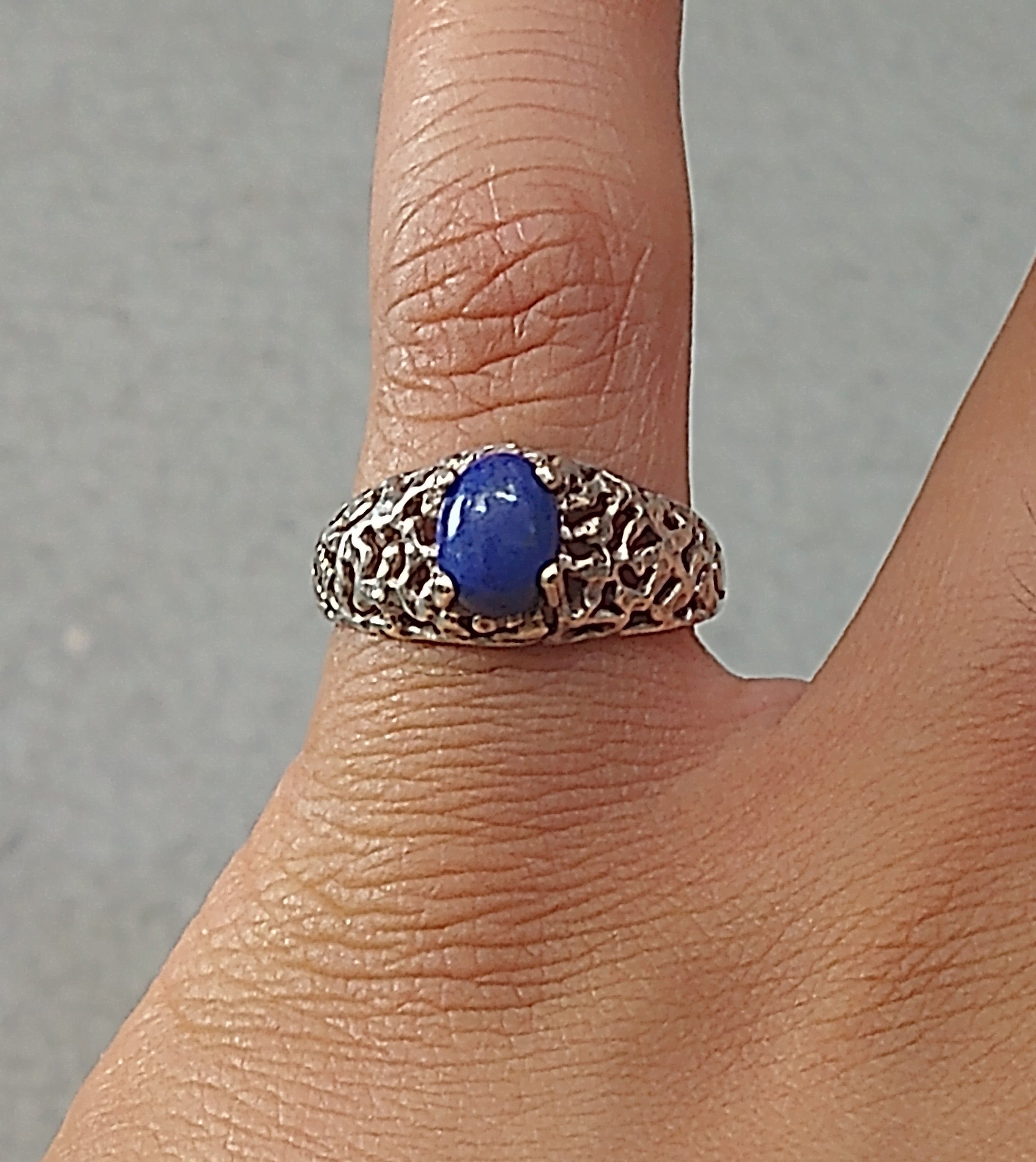 Jewelry Sterling Silver Ring Lapis Lazuli Blue Oval Modern Brutalist Size ONE SIZE - 10 Thumbnail
