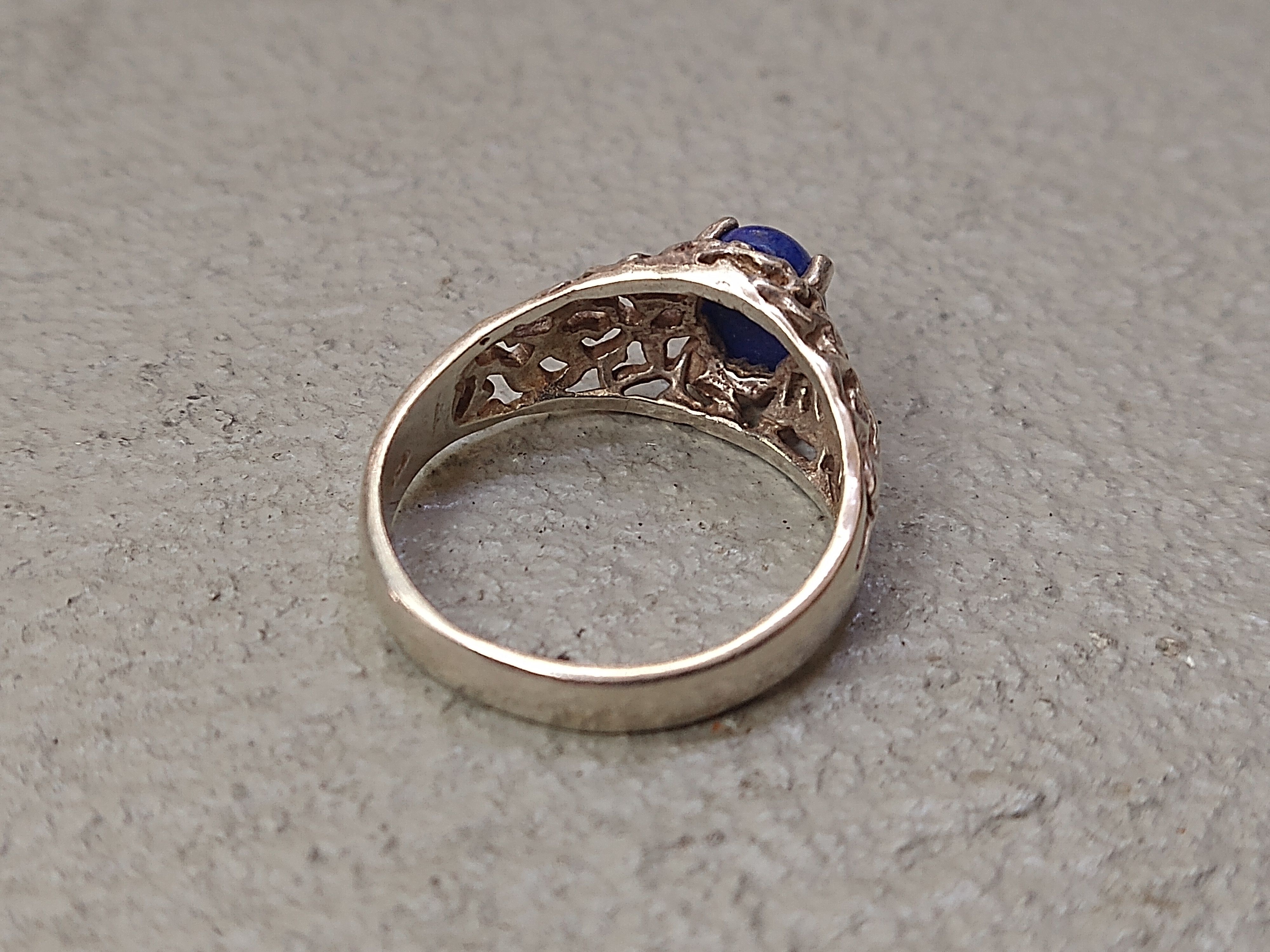 Jewelry Sterling Silver Ring Lapis Lazuli Blue Oval Modern Brutalist Size ONE SIZE - 6 Thumbnail