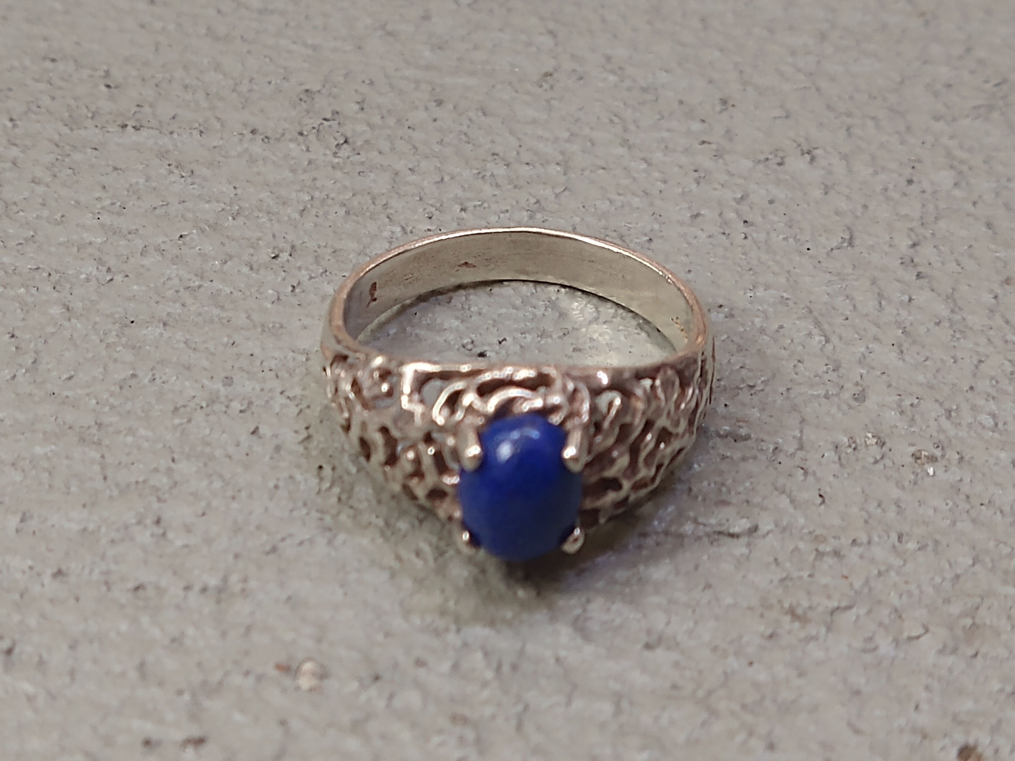 Jewelry Sterling Silver Ring Lapis Lazuli Blue Oval Modern Brutalist Size ONE SIZE - 3 Thumbnail