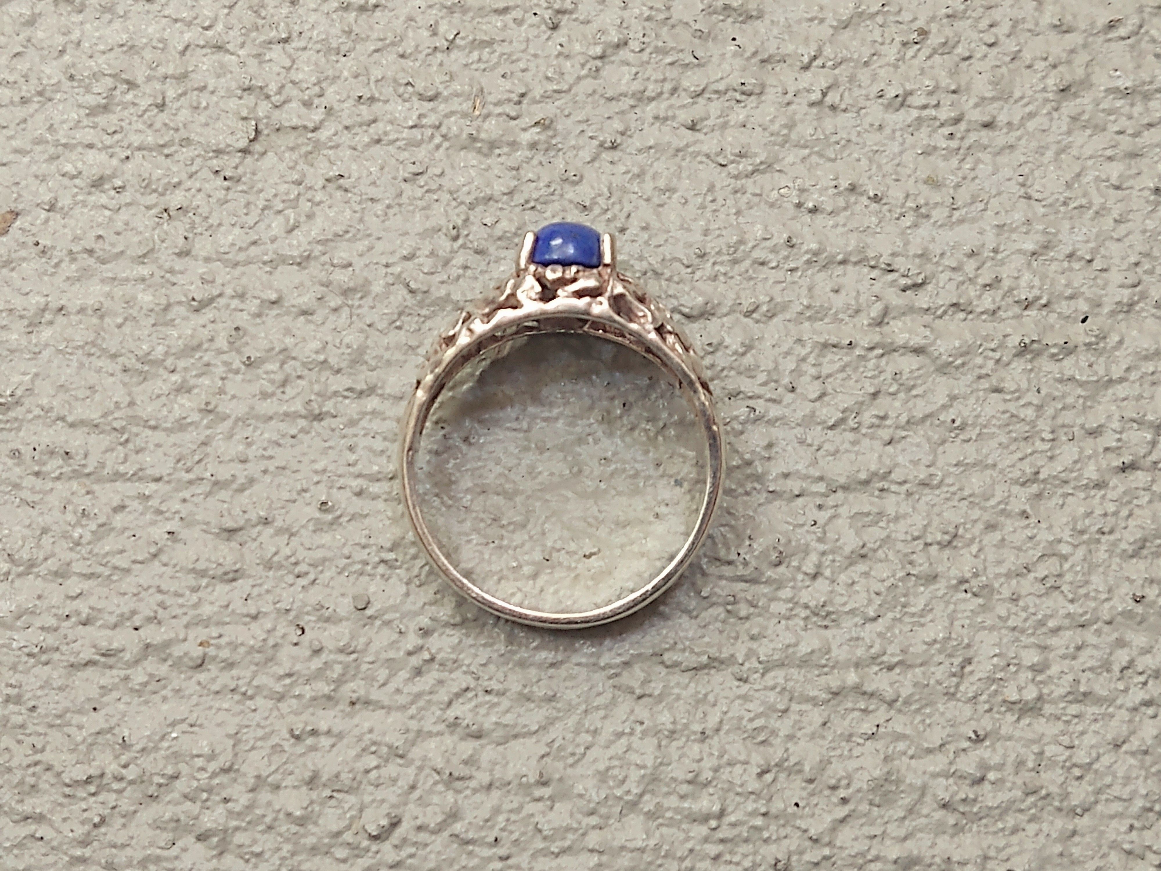 Jewelry Sterling Silver Ring Lapis Lazuli Blue Oval Modern Brutalist Size ONE SIZE - 8 Thumbnail