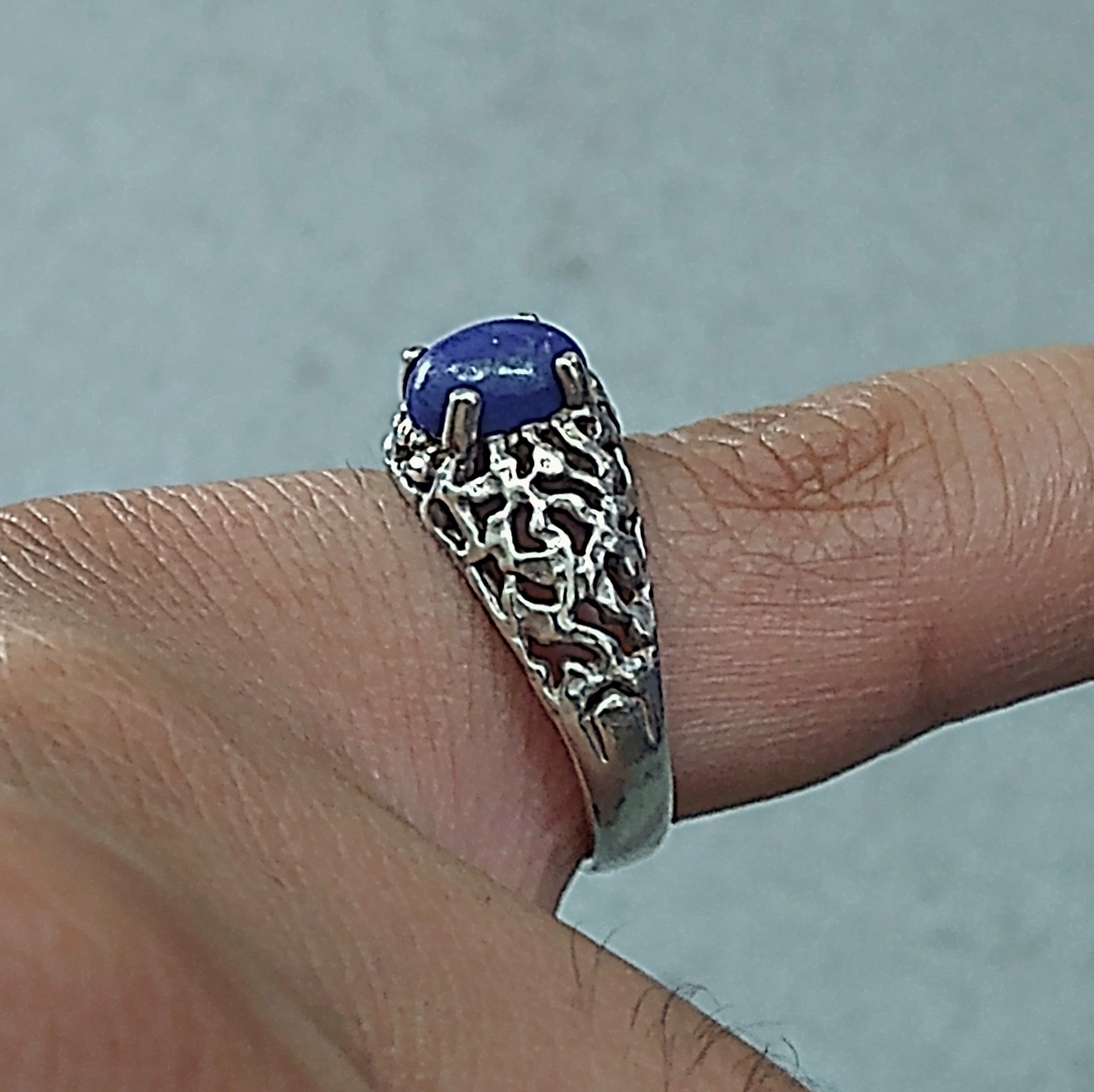 Jewelry Sterling Silver Ring Lapis Lazuli Blue Oval Modern Brutalist Size ONE SIZE - 11 Thumbnail