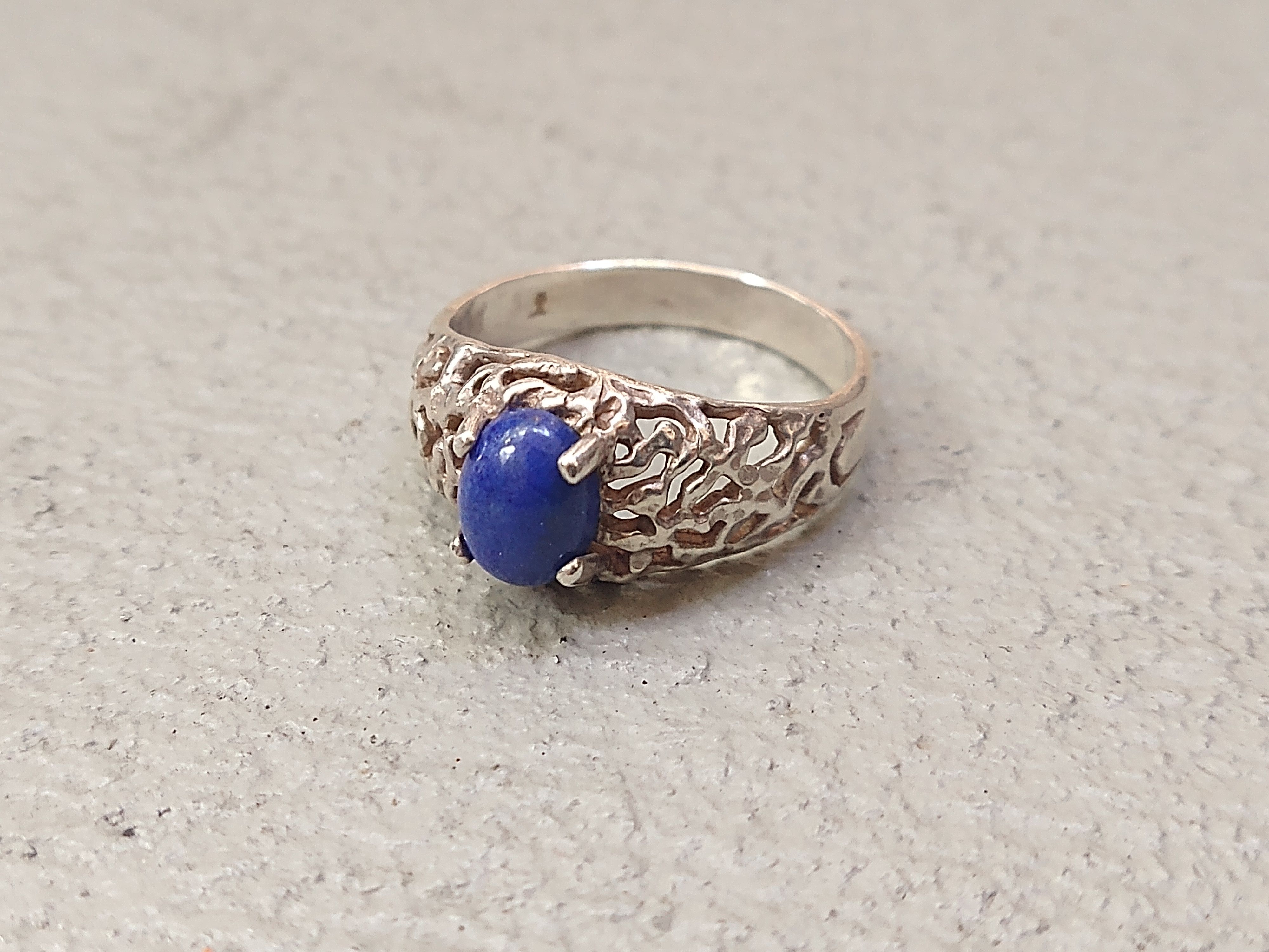 Jewelry Sterling Silver Ring Lapis Lazuli Blue Oval Modern Brutalist Size ONE SIZE - 2 Thumbnail