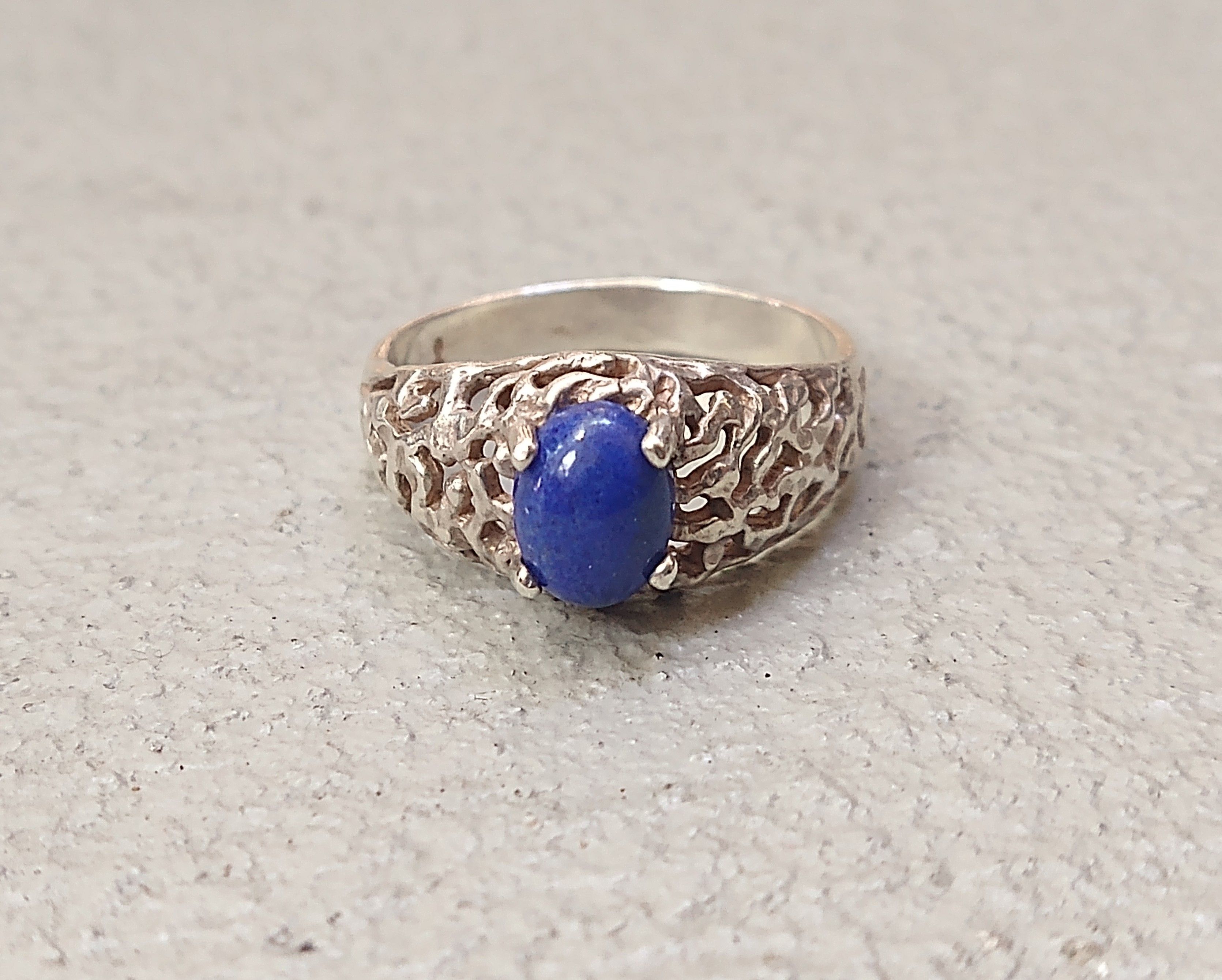 Jewelry Sterling Silver Ring Lapis Lazuli Blue Oval Modern Brutalist Size ONE SIZE - 7 Thumbnail