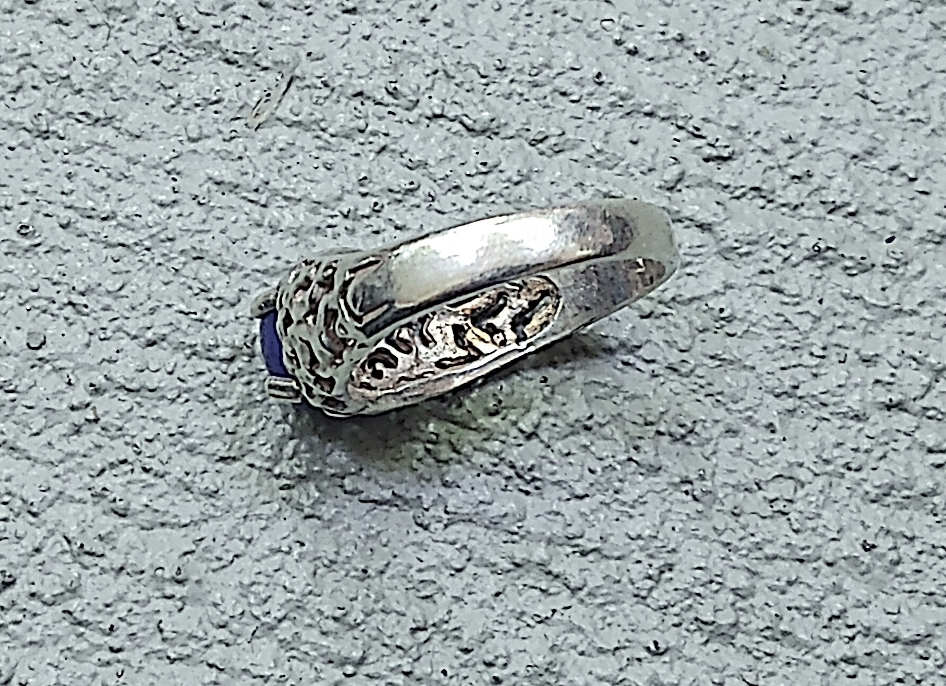 Jewelry Sterling Silver Ring Lapis Lazuli Blue Oval Modern Brutalist Size ONE SIZE - 9 Thumbnail