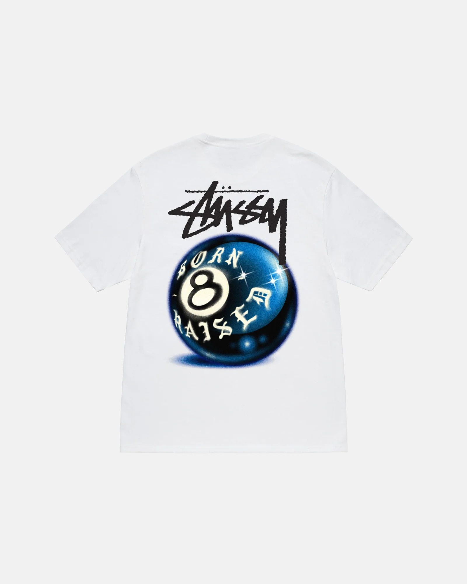 Stussy STUSSY & BORN X RAISED 8 BALL WHITE TEE SIZE XXL | Grailed