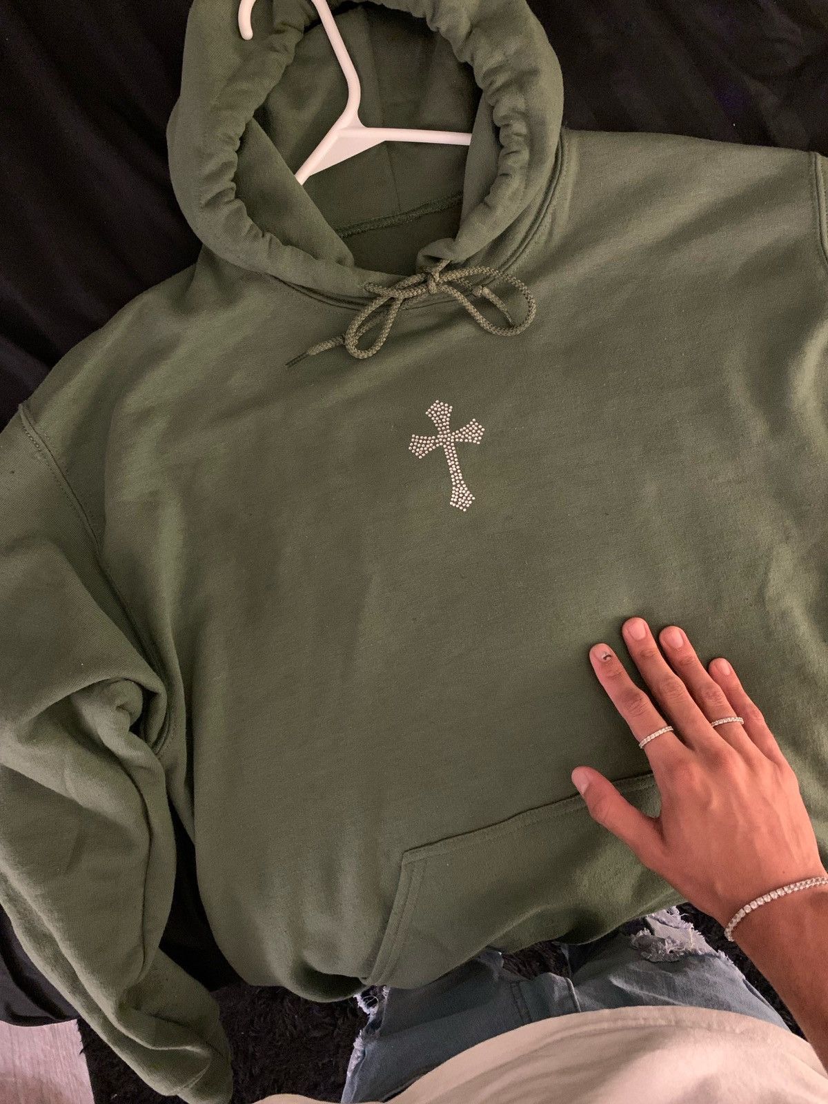 Rhinestones Cross Skeleton Vintage Hoodie