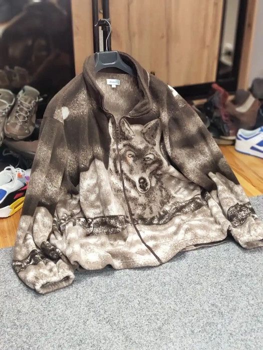 Vintage Vintage 90s Wolf Zip Fleece Brown Jacket Print Supreme