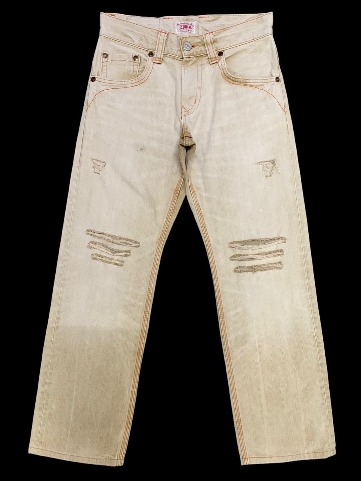 image of Archival Clothing x Edwin Vintage Edwin Xv Classic Baggy Faded Distressed Denim Jeans in Beige Khak