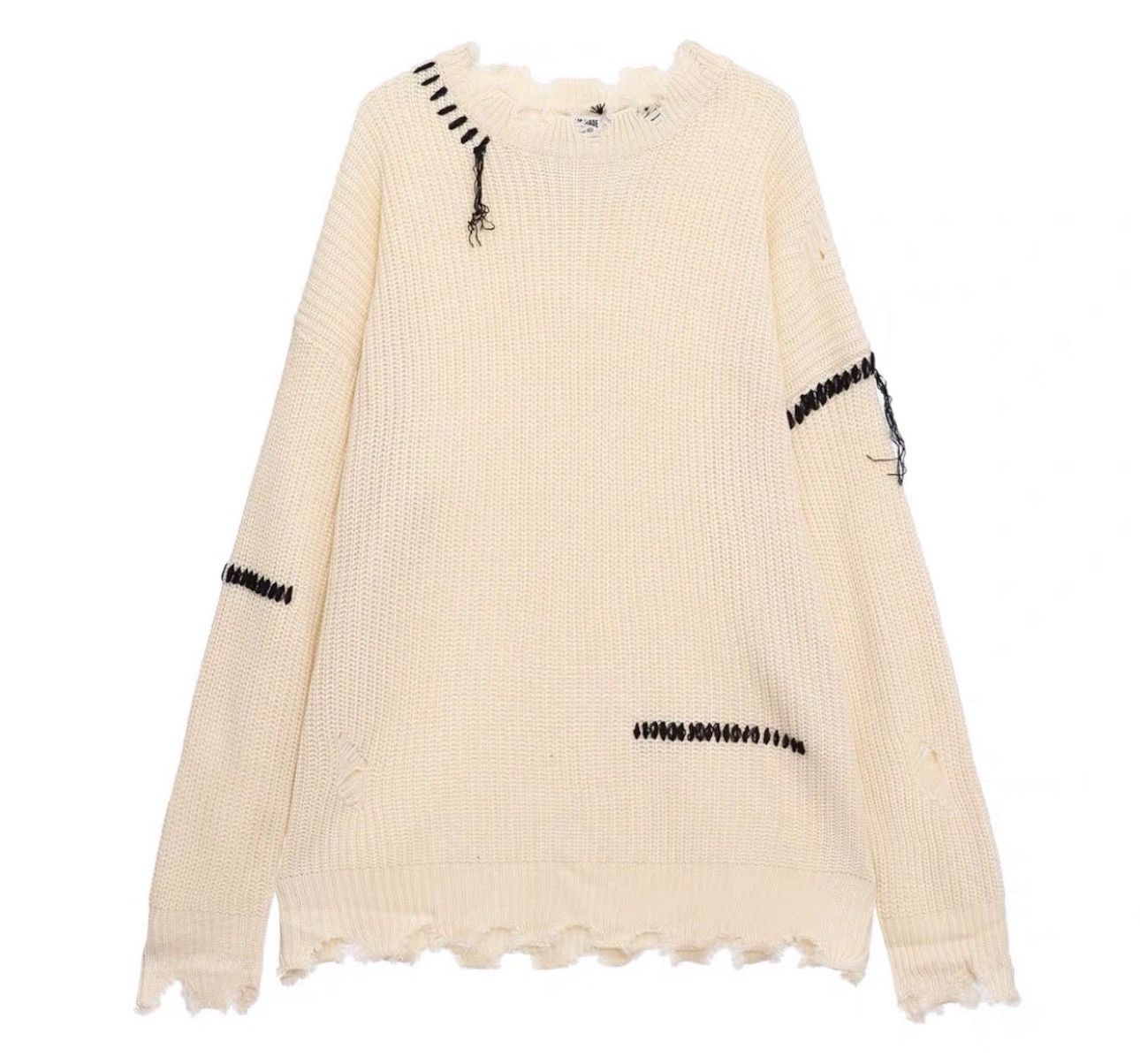 Japanese Brand Korean fashion beige distressed knit sweater knitwear Size US L / EU 52-54 / 3 - 4 Thumbnail