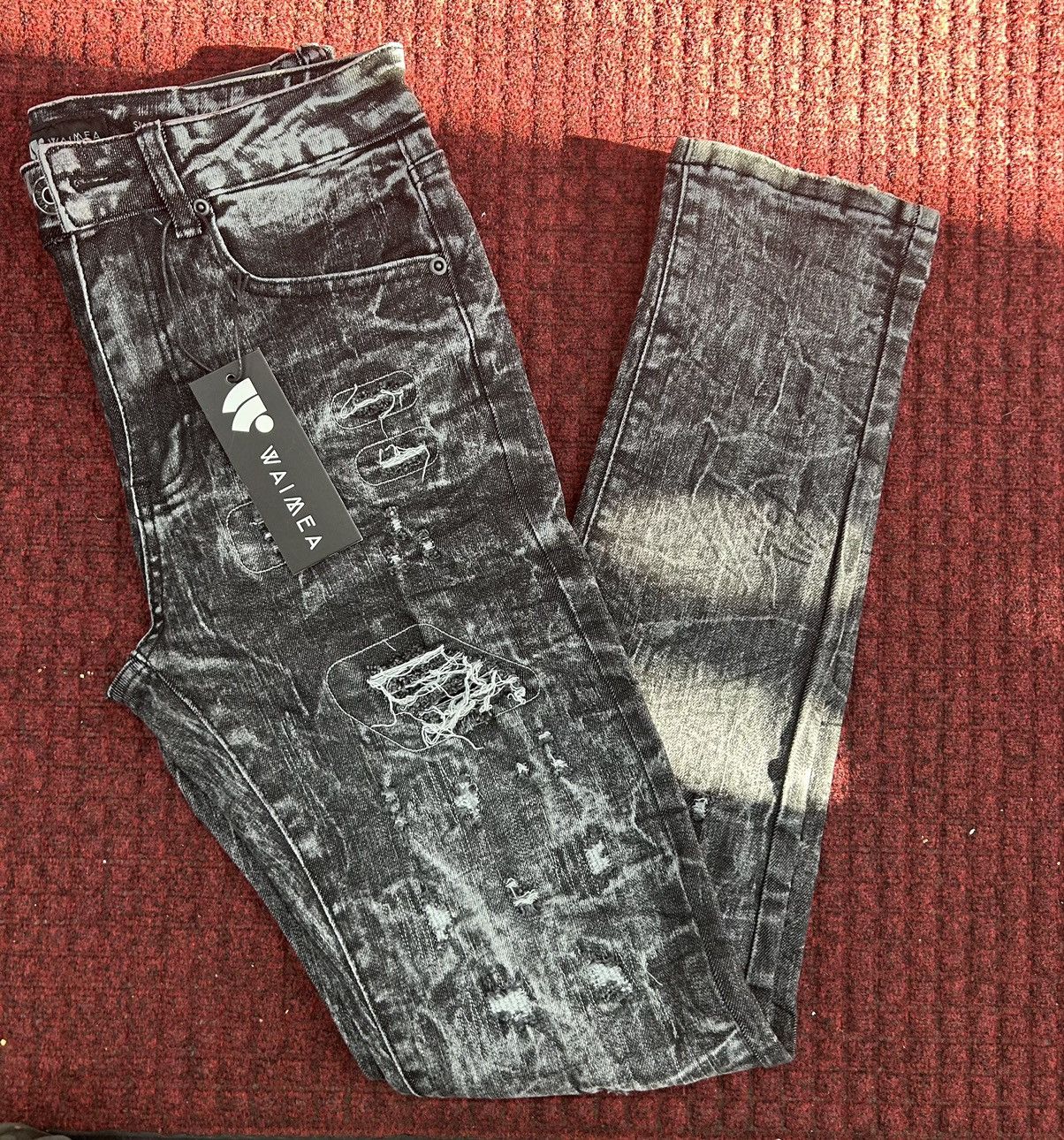Gray Acid Wash Barrel Fit Denim Pants with Waist String