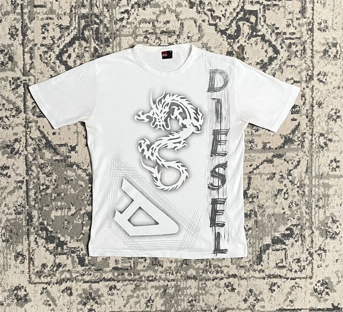 Diesel Vintage White T-Shirt Tee Diesel Big Print Dragon | Grailed
