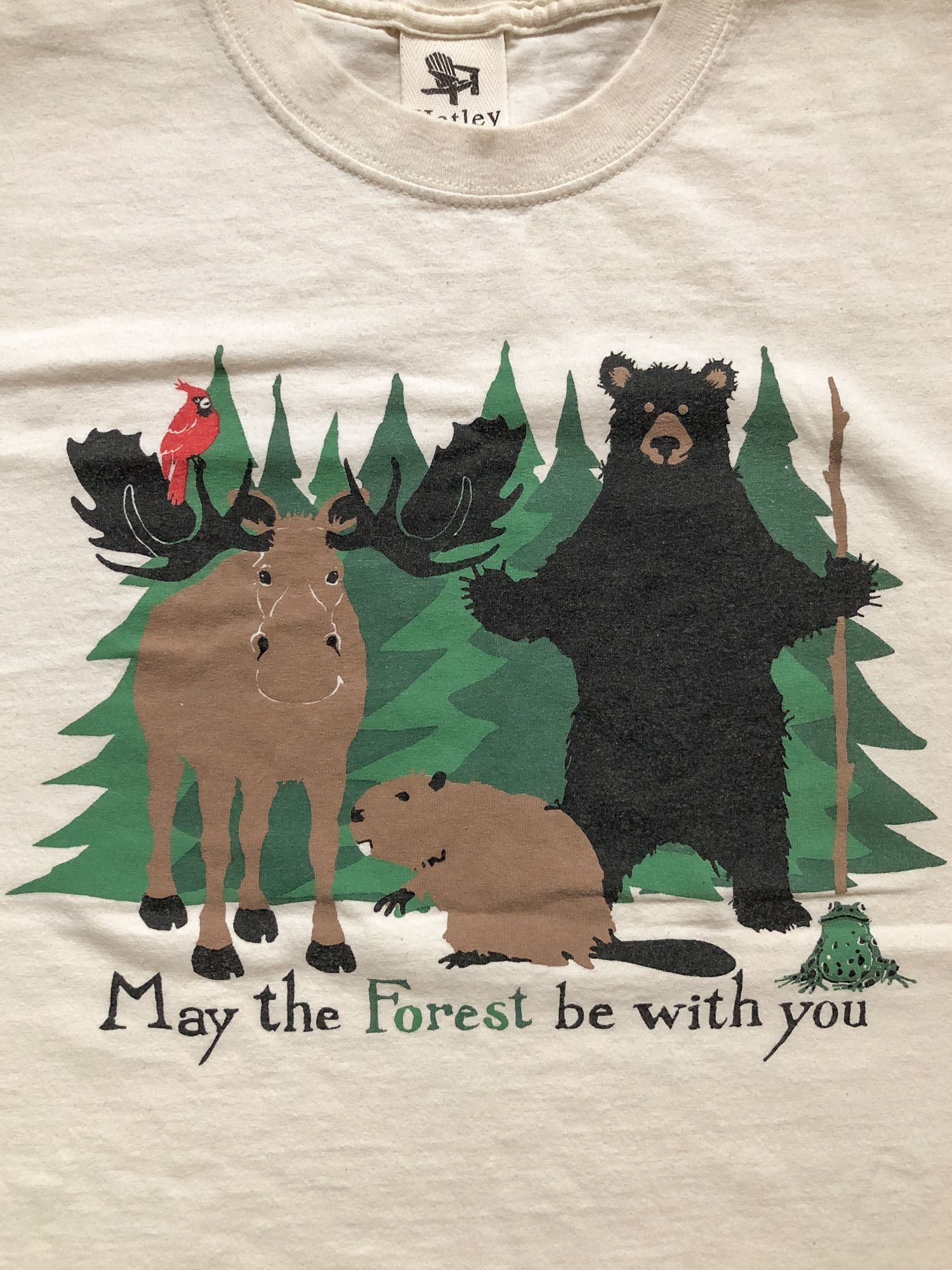 Vintage 90s Faded Beige 'May the Forest be with you' T-Shirt Size US XL / EU 56 / 4 - 1 Thumbnail