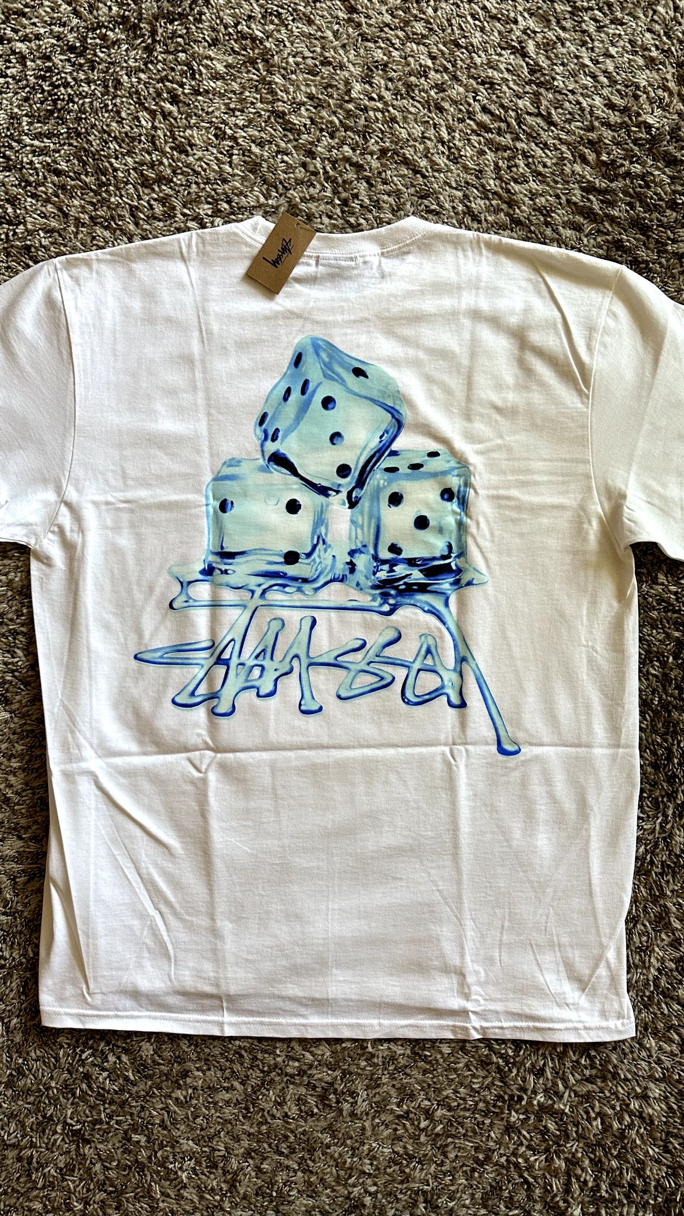 Stussy **NEW RARE** STUSSY MELTED DICE ICE WHITE LOGO TEE T-SHIRT L ...