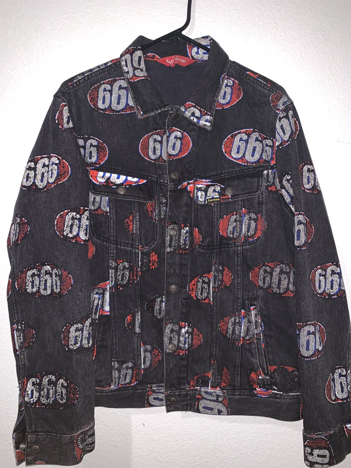 image of Supreme 666 Denim Jacket in Black, Men's (Size Large)