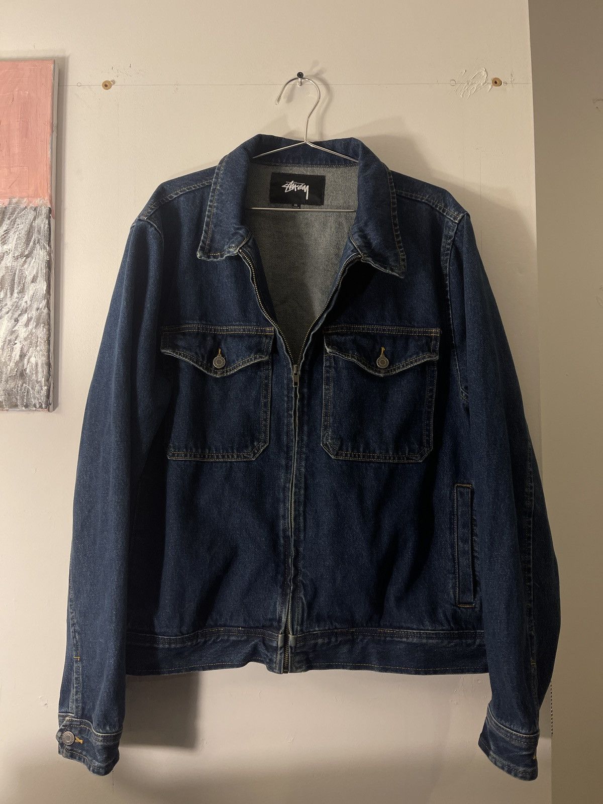 image of Stussy Denim Zip Up Garage Work Jacket Xl, Men's