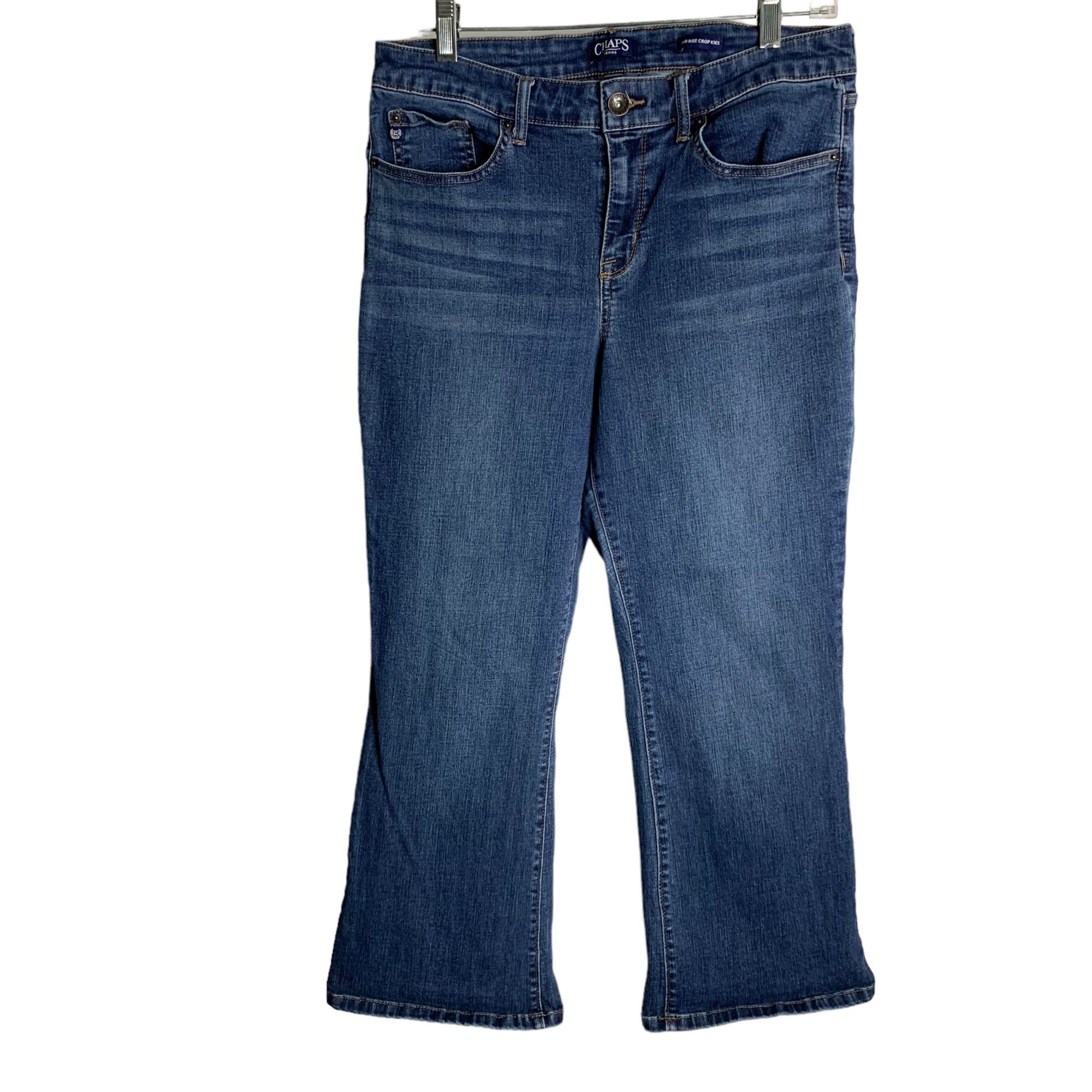 Chaps Chaps Mid Rise Crop Kick Denim Jeans 12 Med Wash Stretch Bel ...
