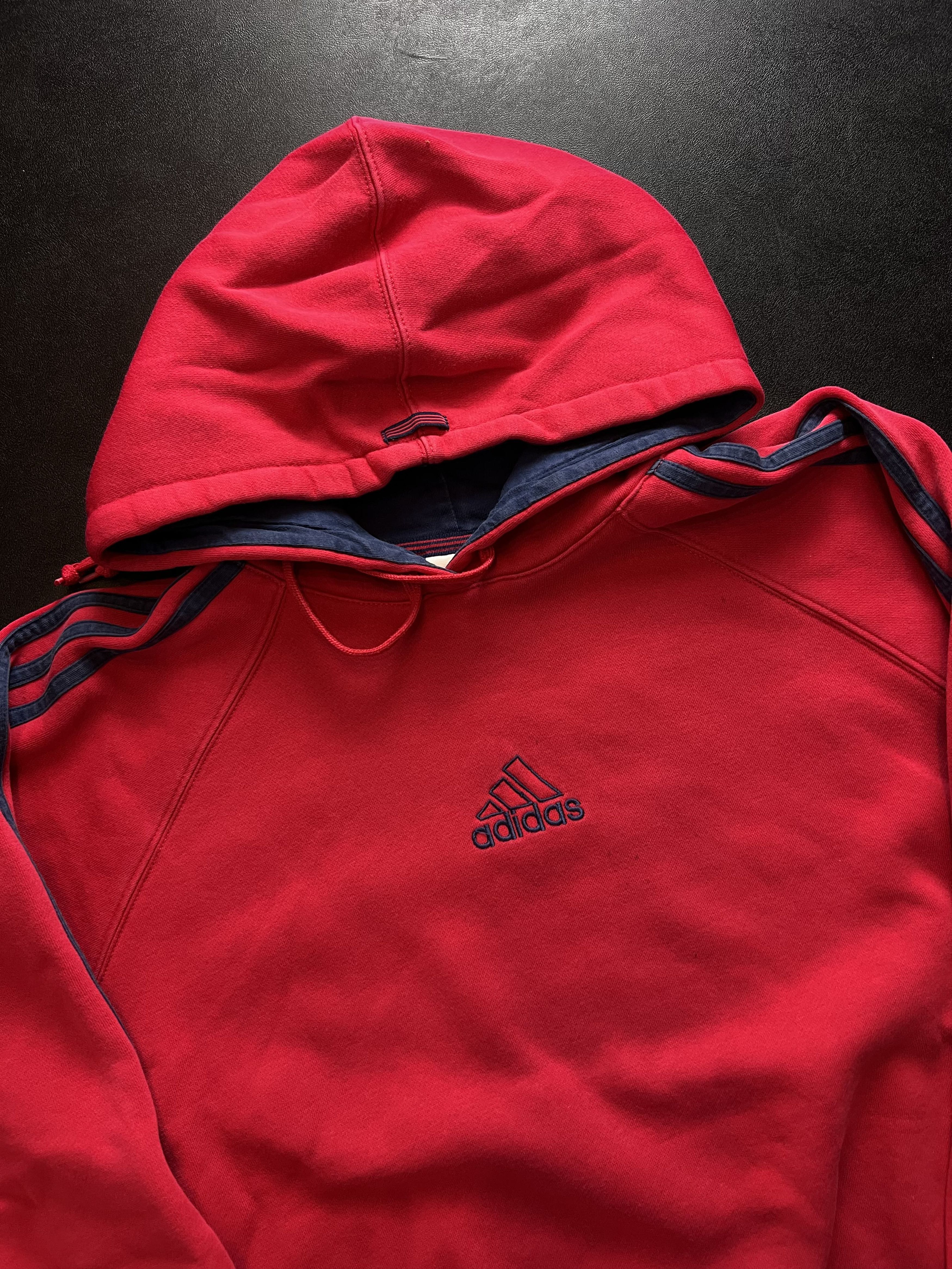 Adidas × Vintage Vintage Adidas Spellout Hoodie Red/Navy Size M / US 6-8 / IT 42-44 - 2 Thumbnail