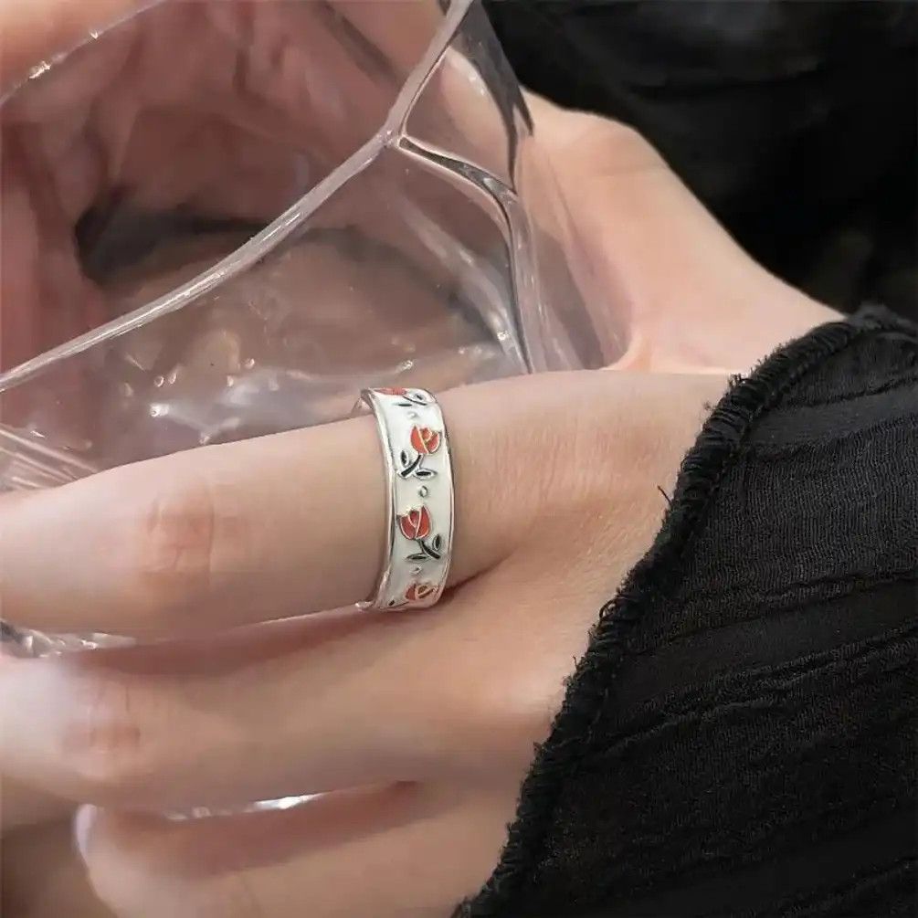 Japanese Brand Creative Handmade Tulip Enamel Heart Ring Size ONE SIZE - 2 Thumbnail