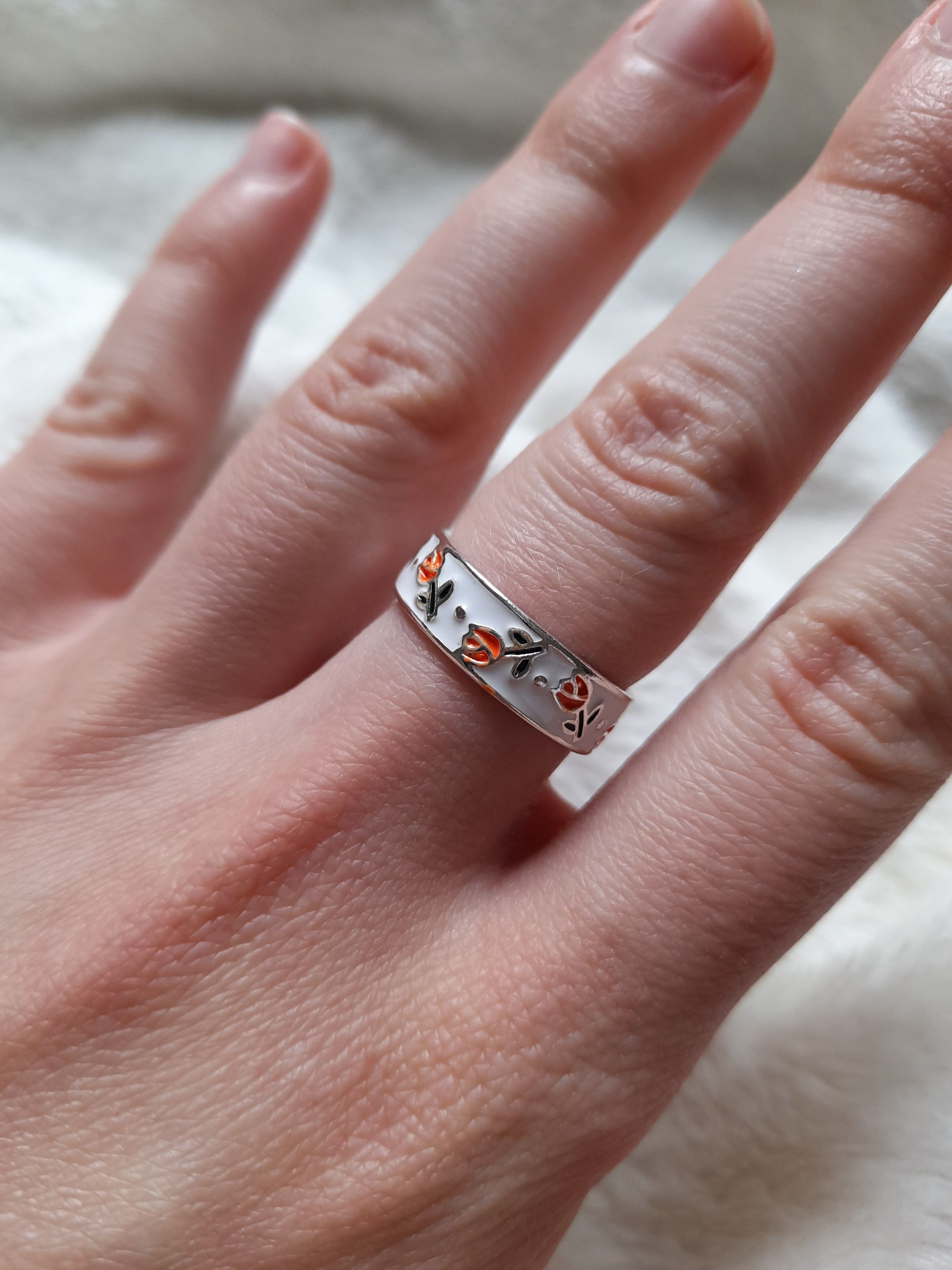 Japanese Brand Creative Handmade Tulip Enamel Heart Ring Size ONE SIZE - 3 Thumbnail