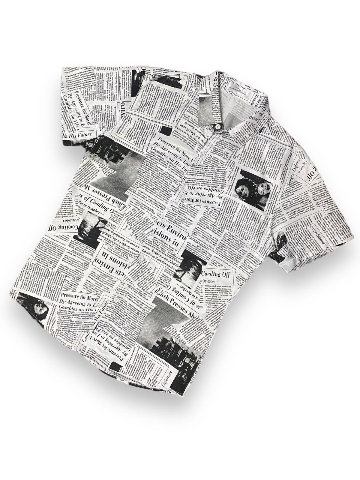 Japan Button Up Art of Newspaper Print Bulletin Human State
