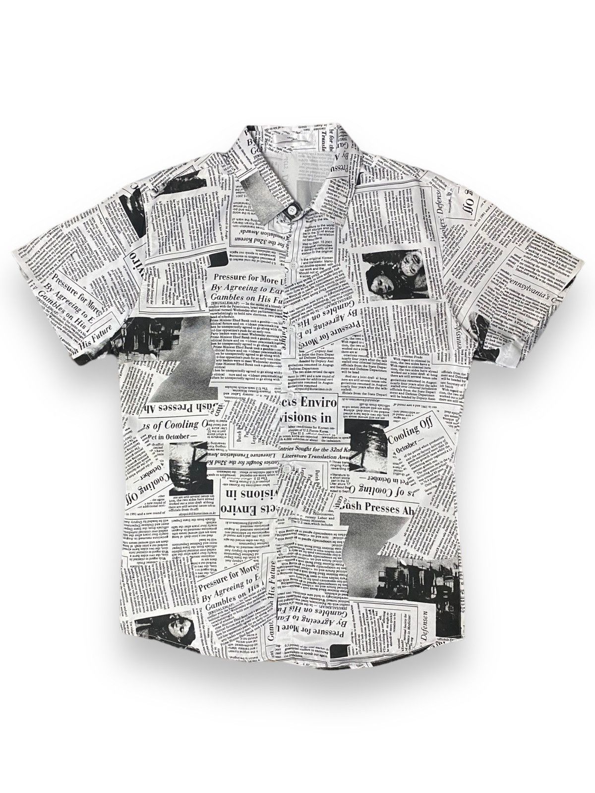 Japan Button Up Art of Newspaper Print Bulletin Human State