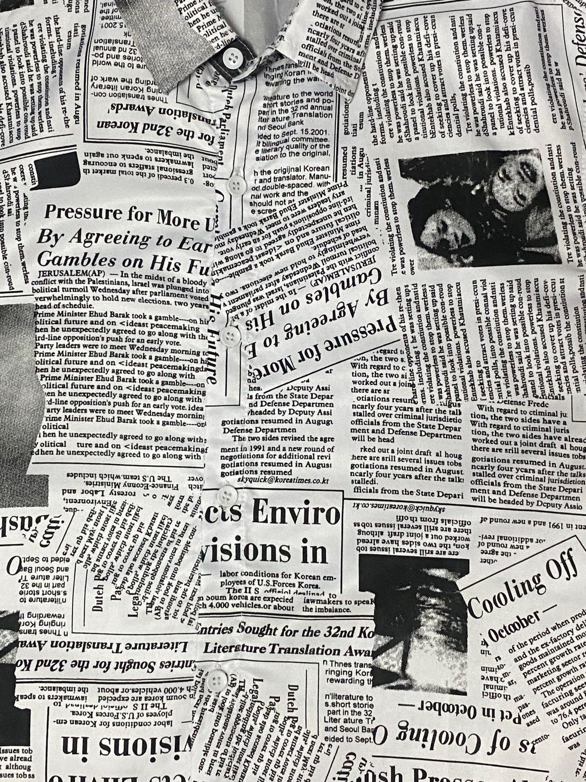 Japan Button Up Art of Newspaper Print Bulletin Human State