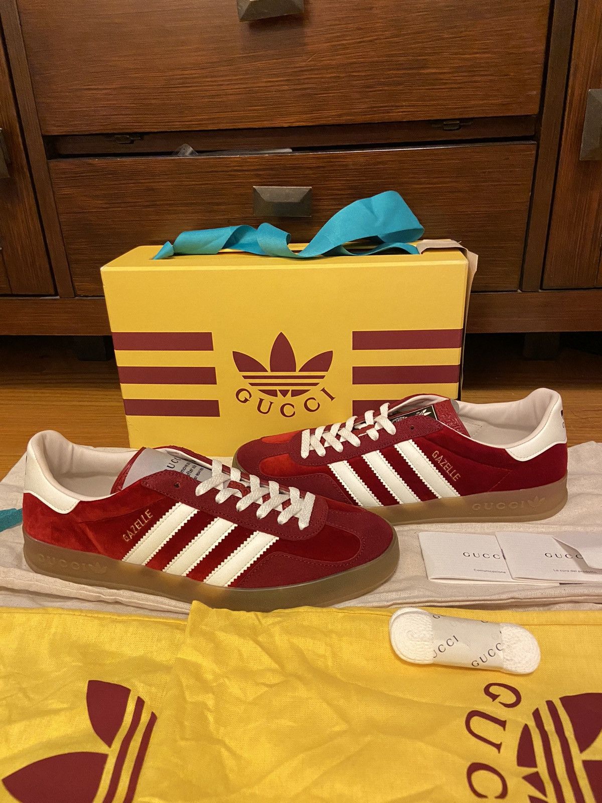 Adidas Gucci x Adidas Gazelle Red Velvet 10W 8.5M 100% Authentic | Grailed