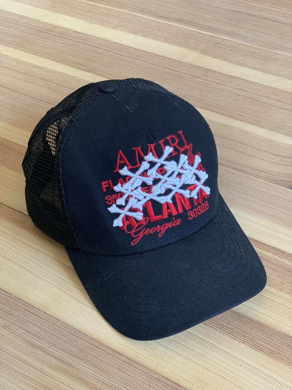image of Amiri Black Atlanta Exclusive Bones Trucker Hat, Men's
