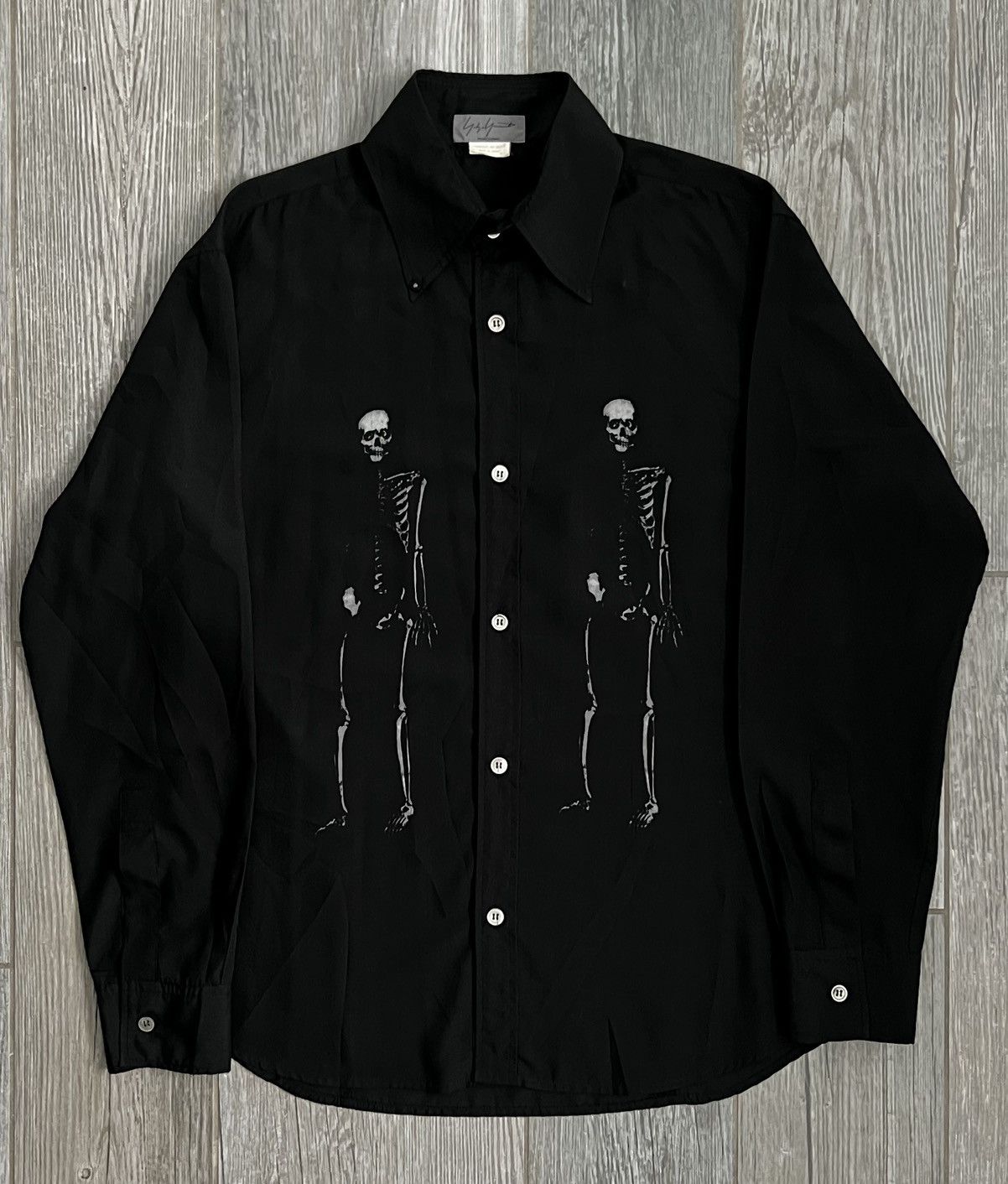 image of Aw1994 Yohji Yamamoto Sample Skeleton Skull Button Up Shirt in Black, Men's (Size Large)