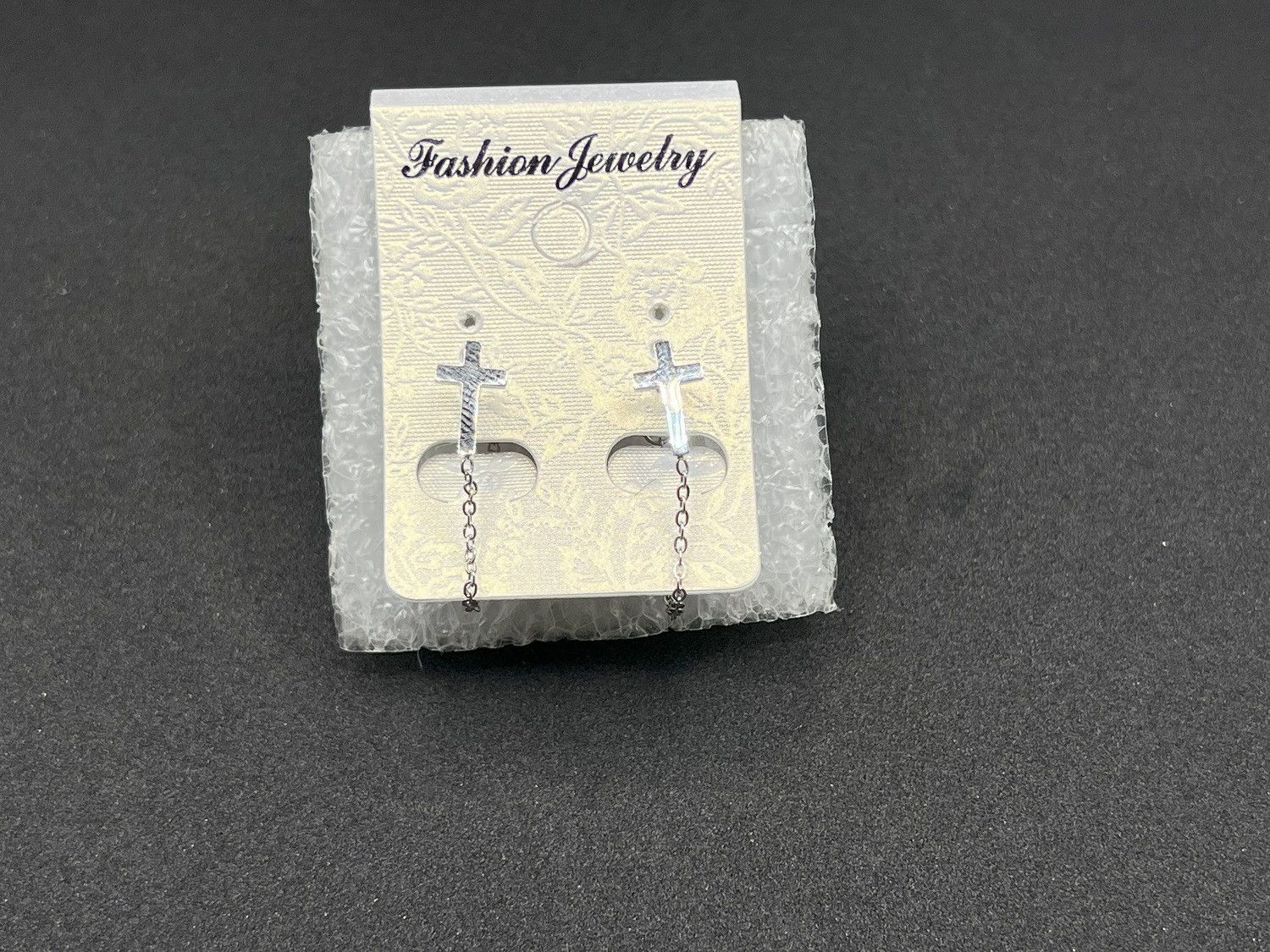 Jewelry Cross Stainless Steel Stud Earrings With Chain in Silver, Women's