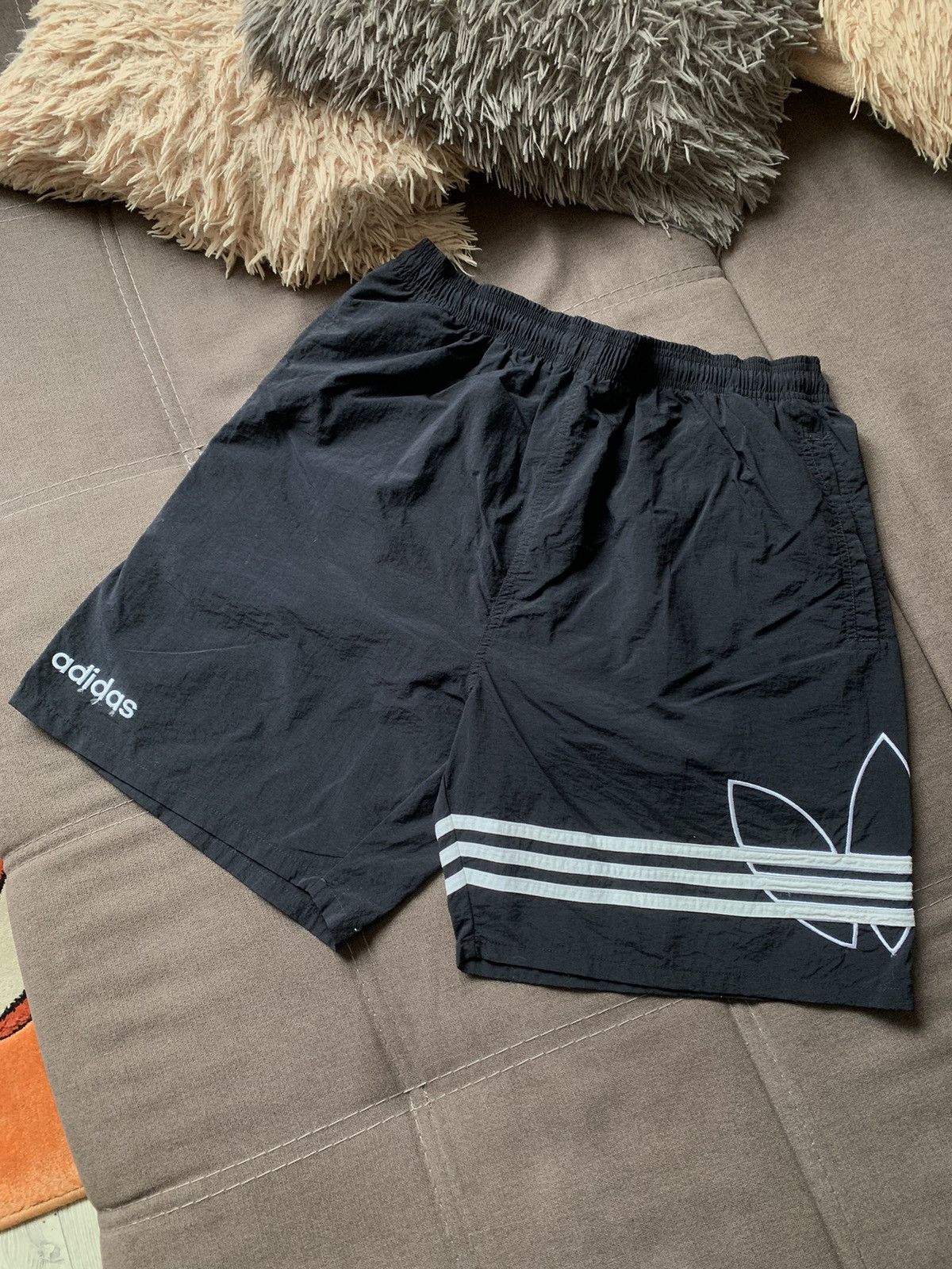 Vintage Rare Adidas Black Nylon Shorts Y2K Streetwear Logo