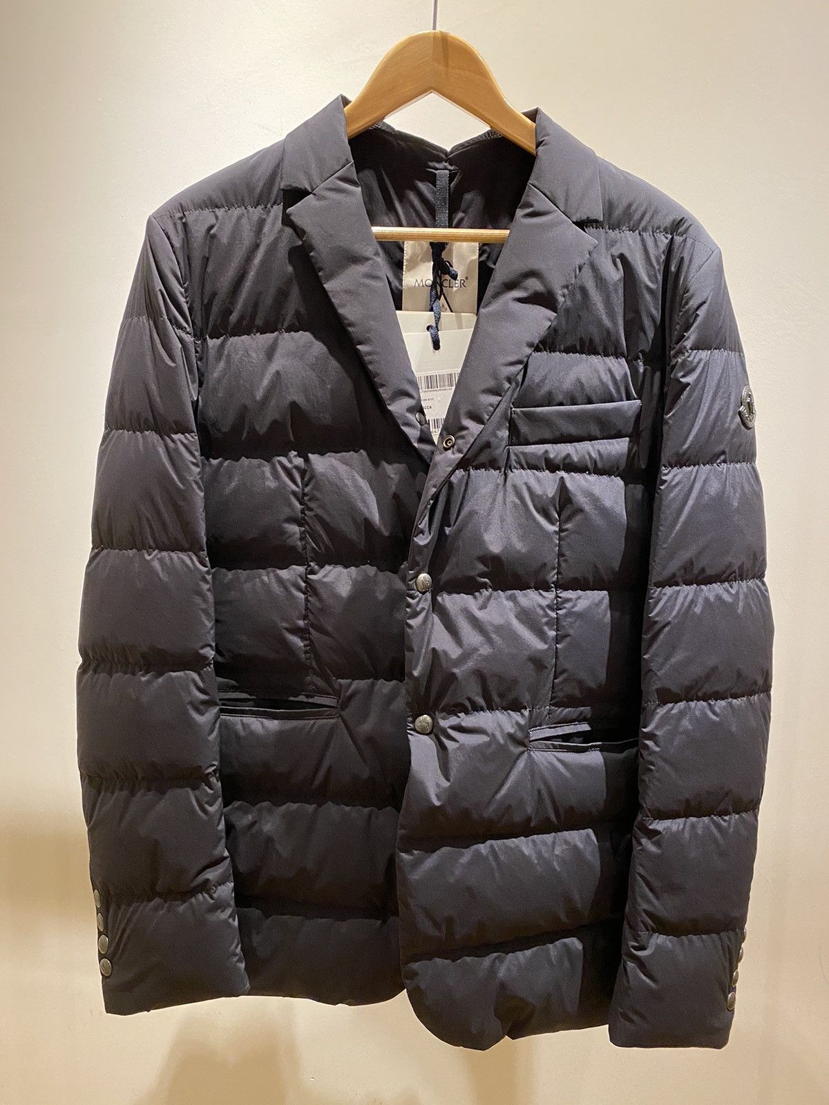 image of Moncler Men's Heliere Down Blazer Jacket In Size 2=M=It48 in Navy
