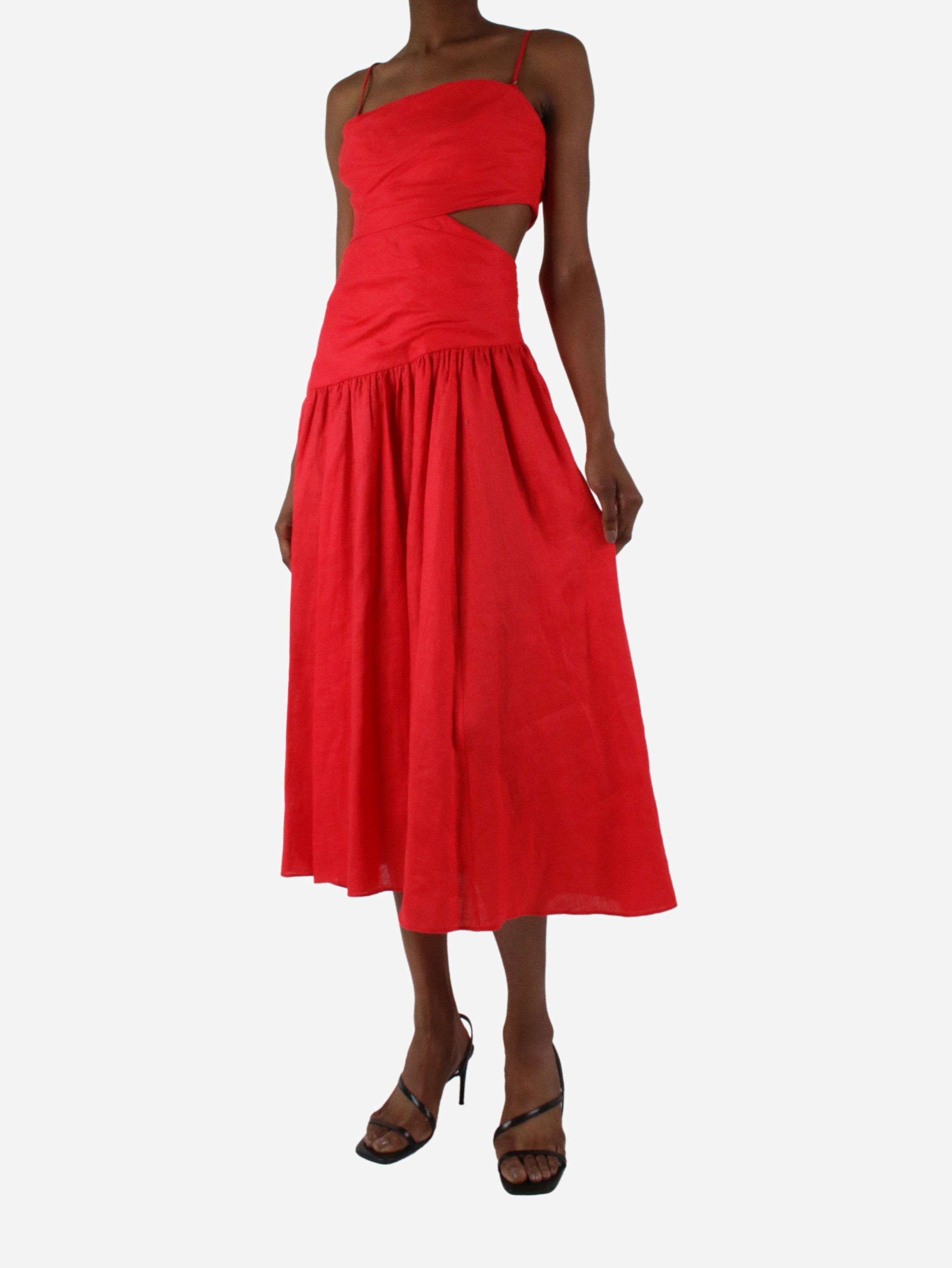 knee length dresses for ladies Zimmermann Lyre Wrap Billow Mini Dress Blue Linen Cut Outs main image 1