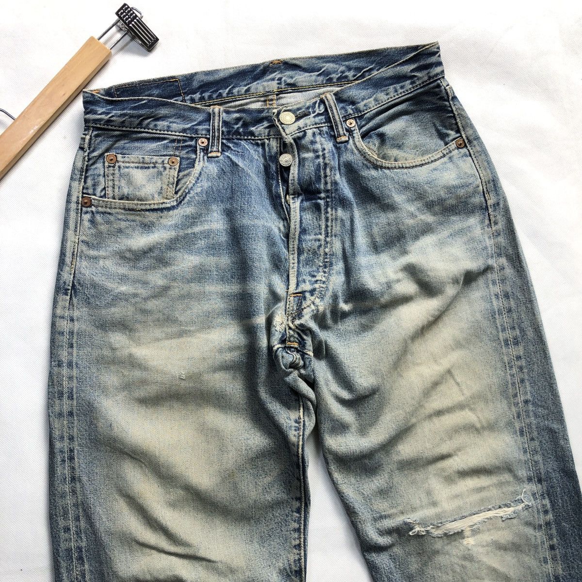 Denime × Japanese Brand Rare! Vintage Denime Japan Distressed Selvedge Jeans Size US 31 - 4 Thumbnail