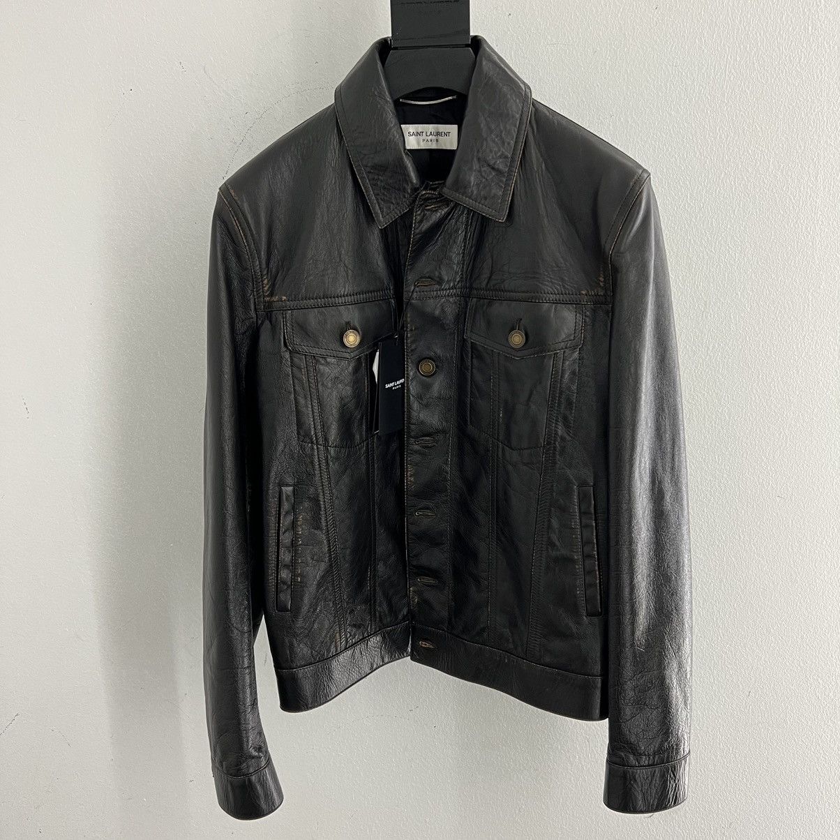 Saint laurent clearance leather trucker jacket