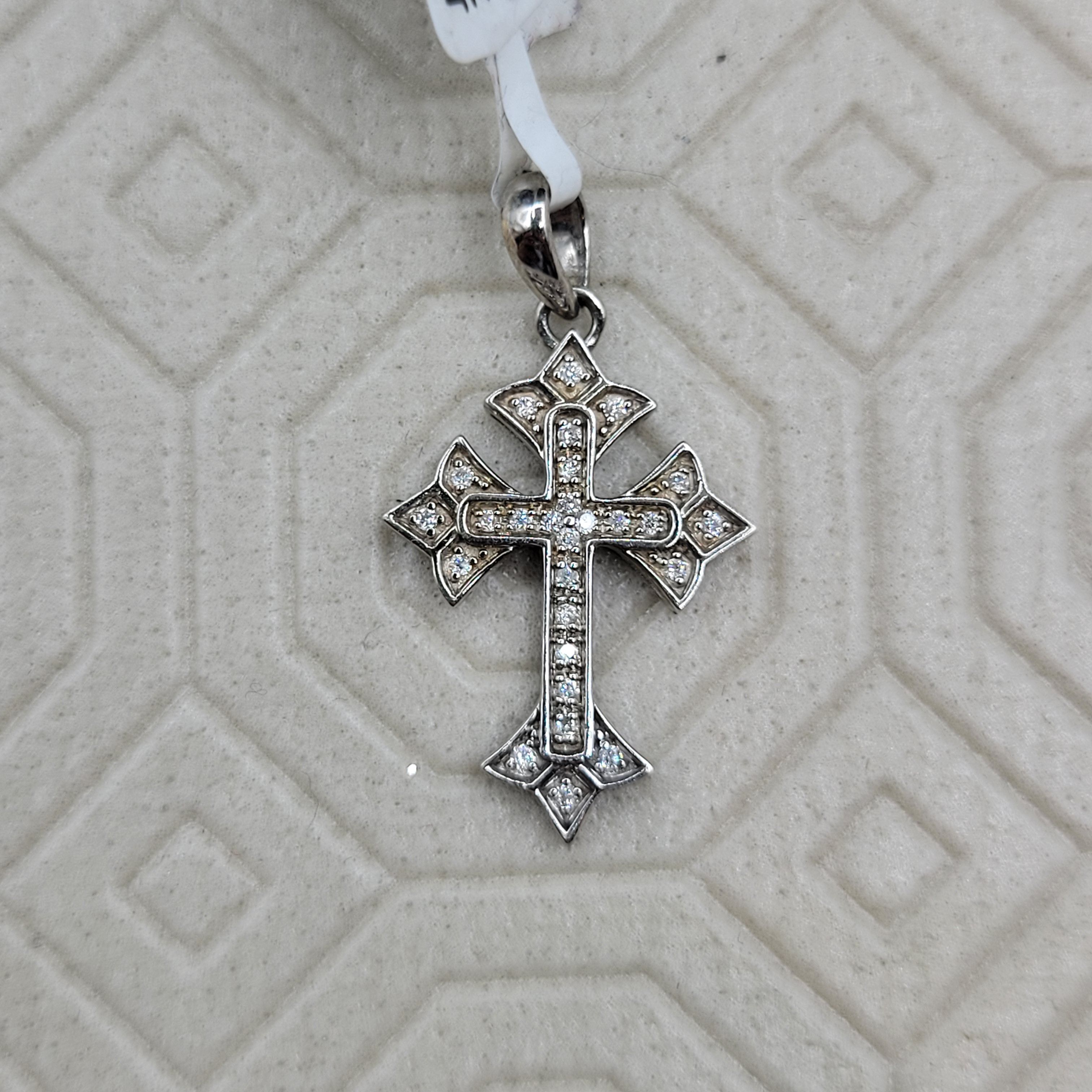 image of 10K Solid Gold x Diamond 10K White Gold Diamond Cross Pendant For Chain, Men's