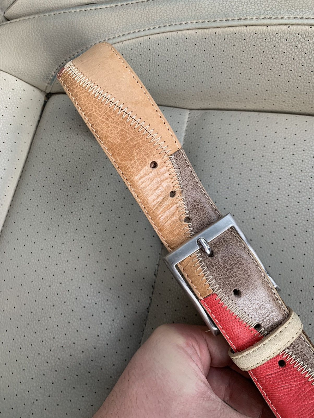 Designer Hand Made Leather Patch Multicolour Belt Size ONE SIZE - 4 Thumbnail
