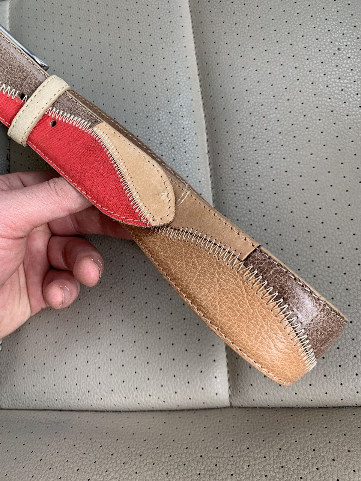 Designer Hand Made Leather Patch Multicolour Belt Size ONE SIZE - 2 Thumbnail