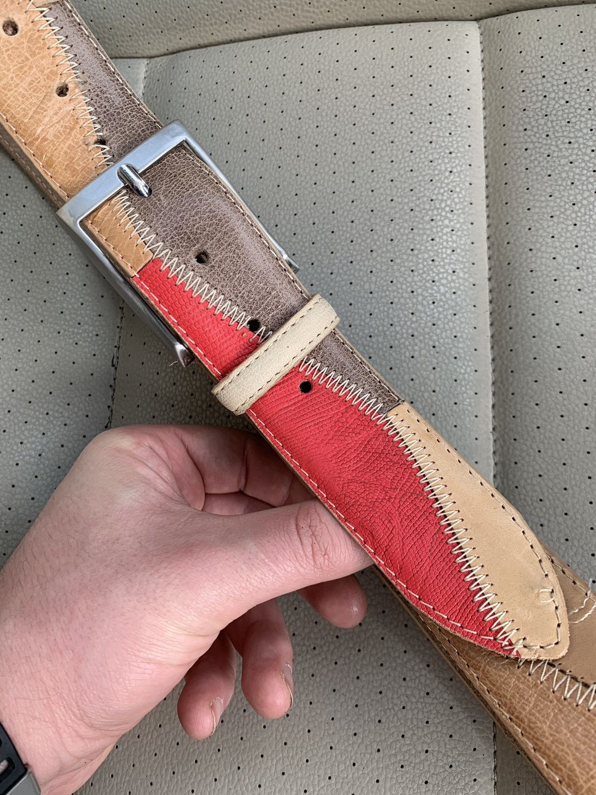 Designer Hand Made Leather Patch Multicolour Belt Size ONE SIZE - 3 Thumbnail