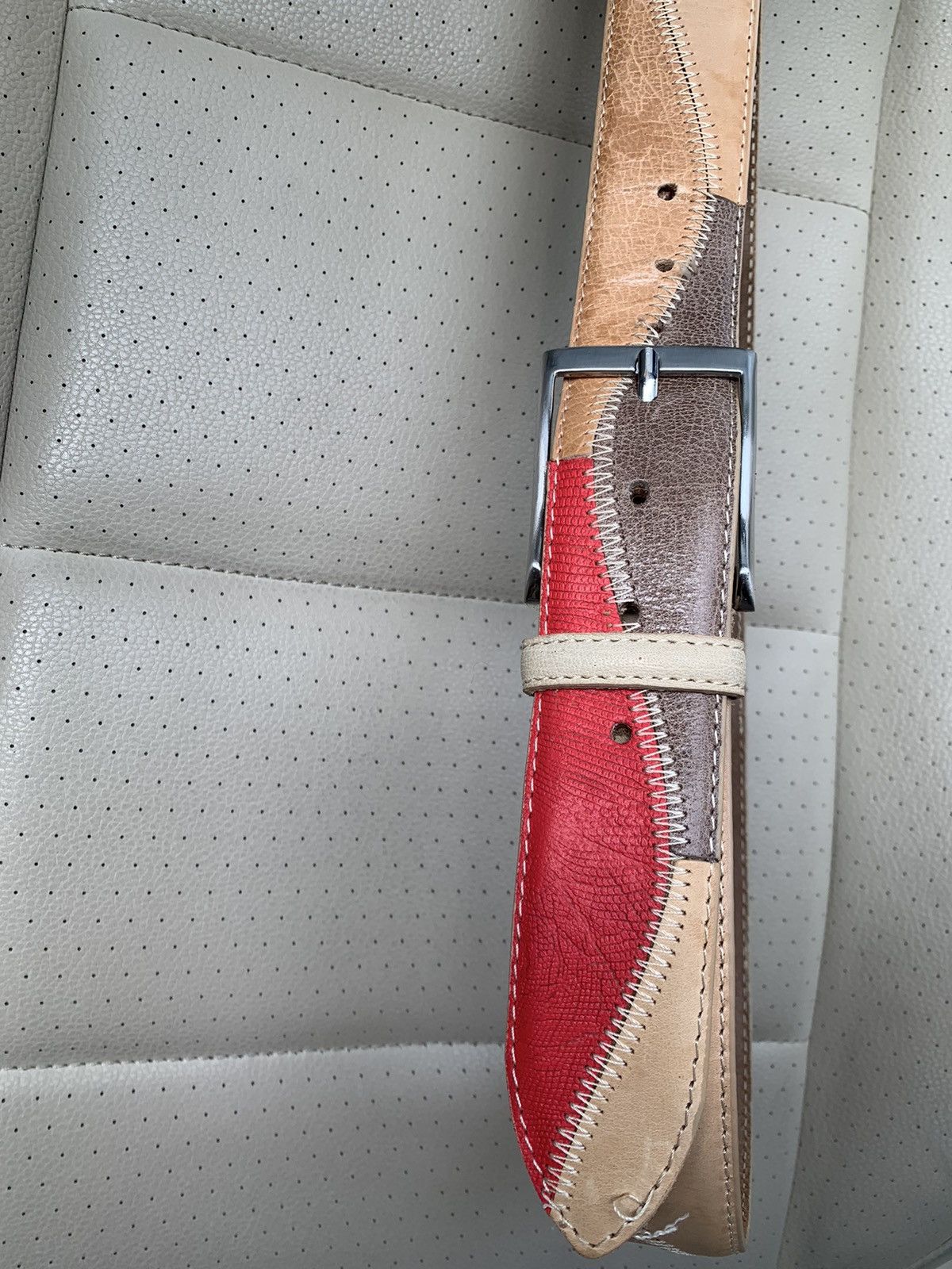 Designer Hand Made Leather Patch Multicolour Belt Size ONE SIZE - 8 Thumbnail