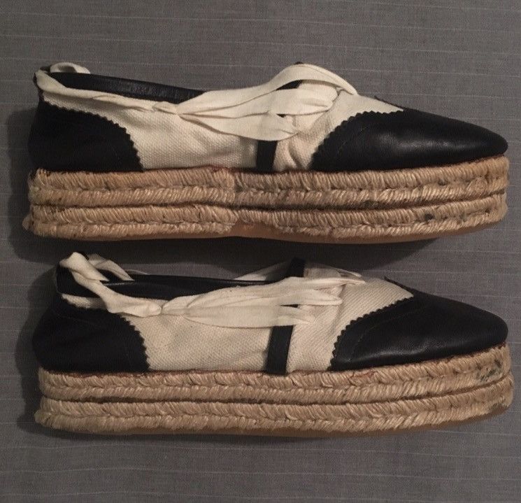 Jean Paul Gaultier Spring 1993 Canvas/Leather Ankle Wrap Platform Espadrilles Size US 10.5 / EU 43-44 - 3 Thumbnail